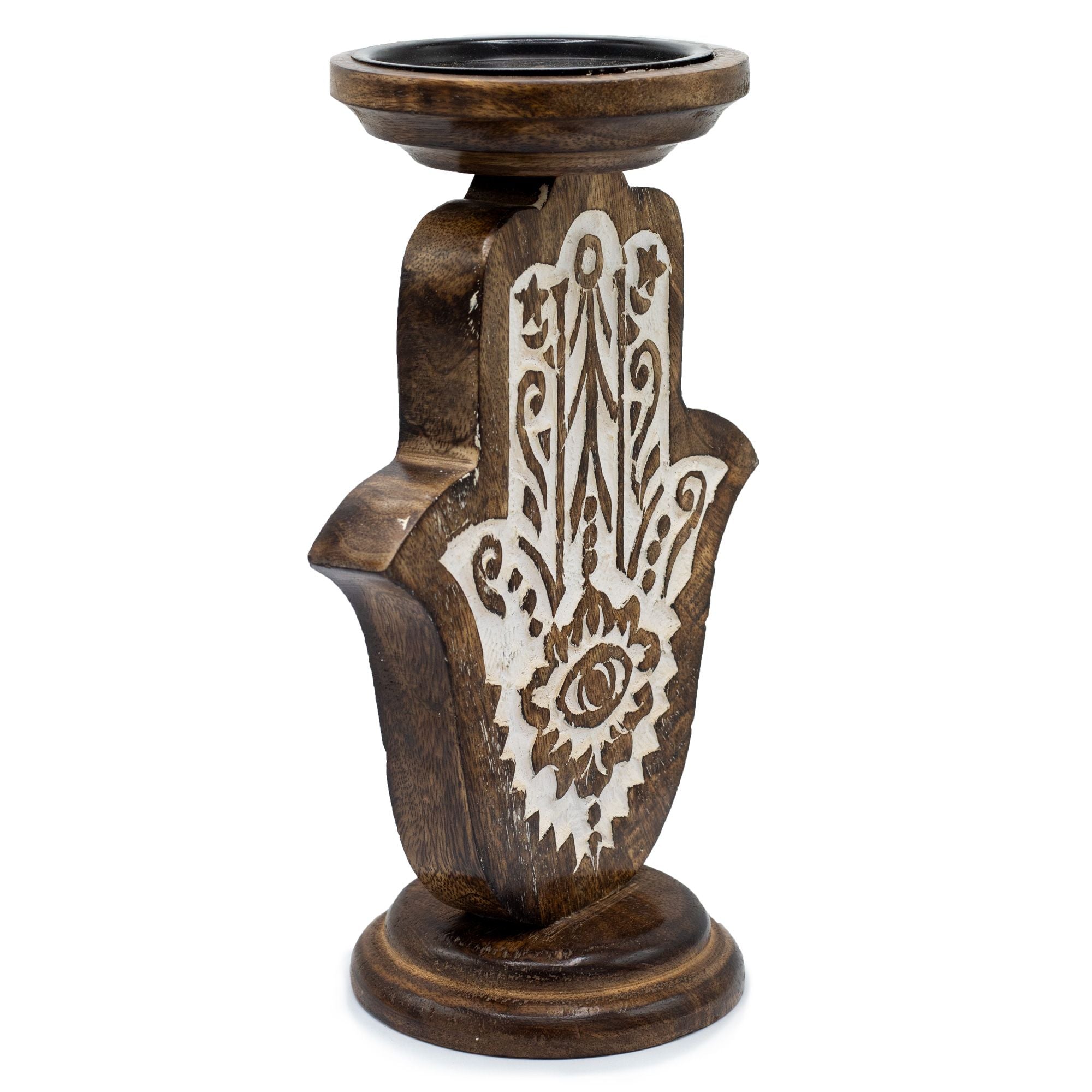 Mango Wood Candle Stand – Hamsa Large