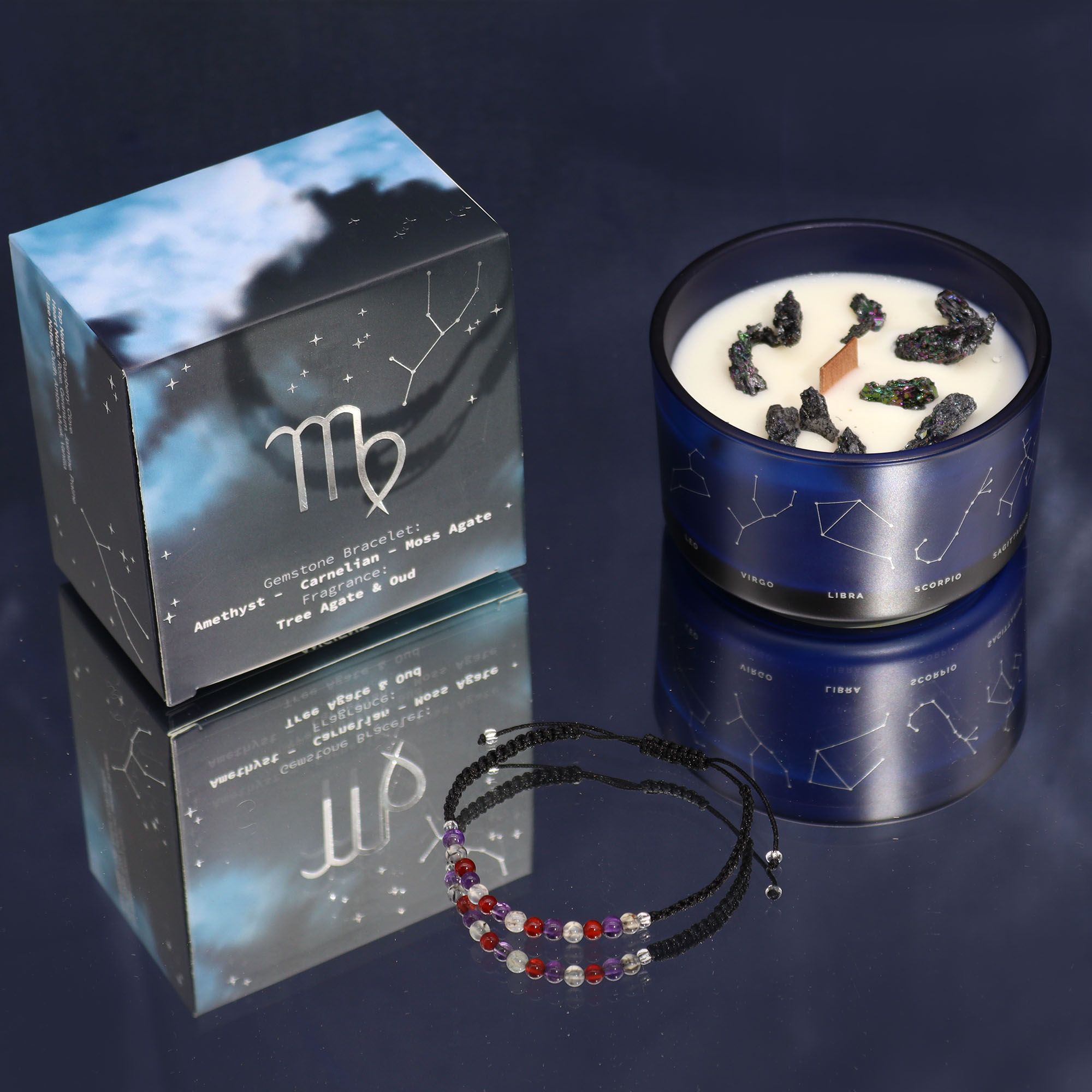 Zodiac Crystal Candle + Gemstone Bracelet - Virgo