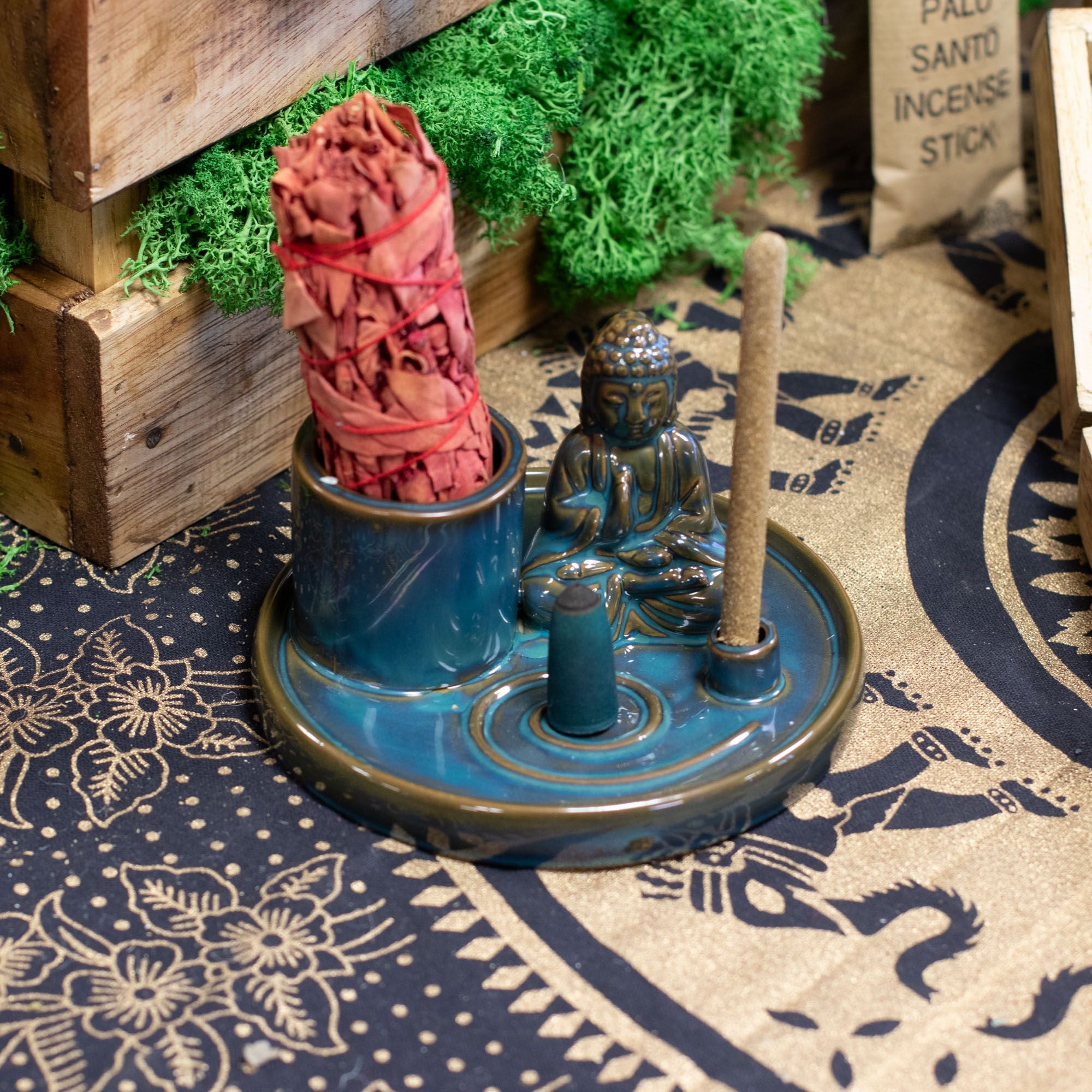 Mehrzweck-Buddha-Räucherplatte – Keramik Blau