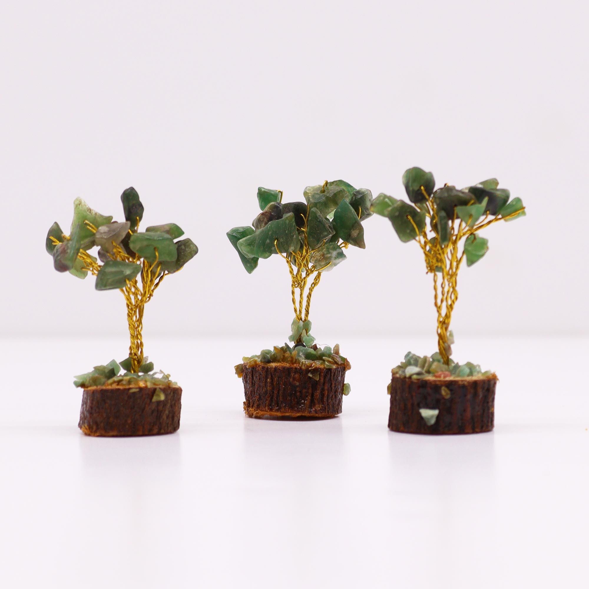 Mini Gemstone Tree on Wood Base (15 Stones) - Green Aventurine