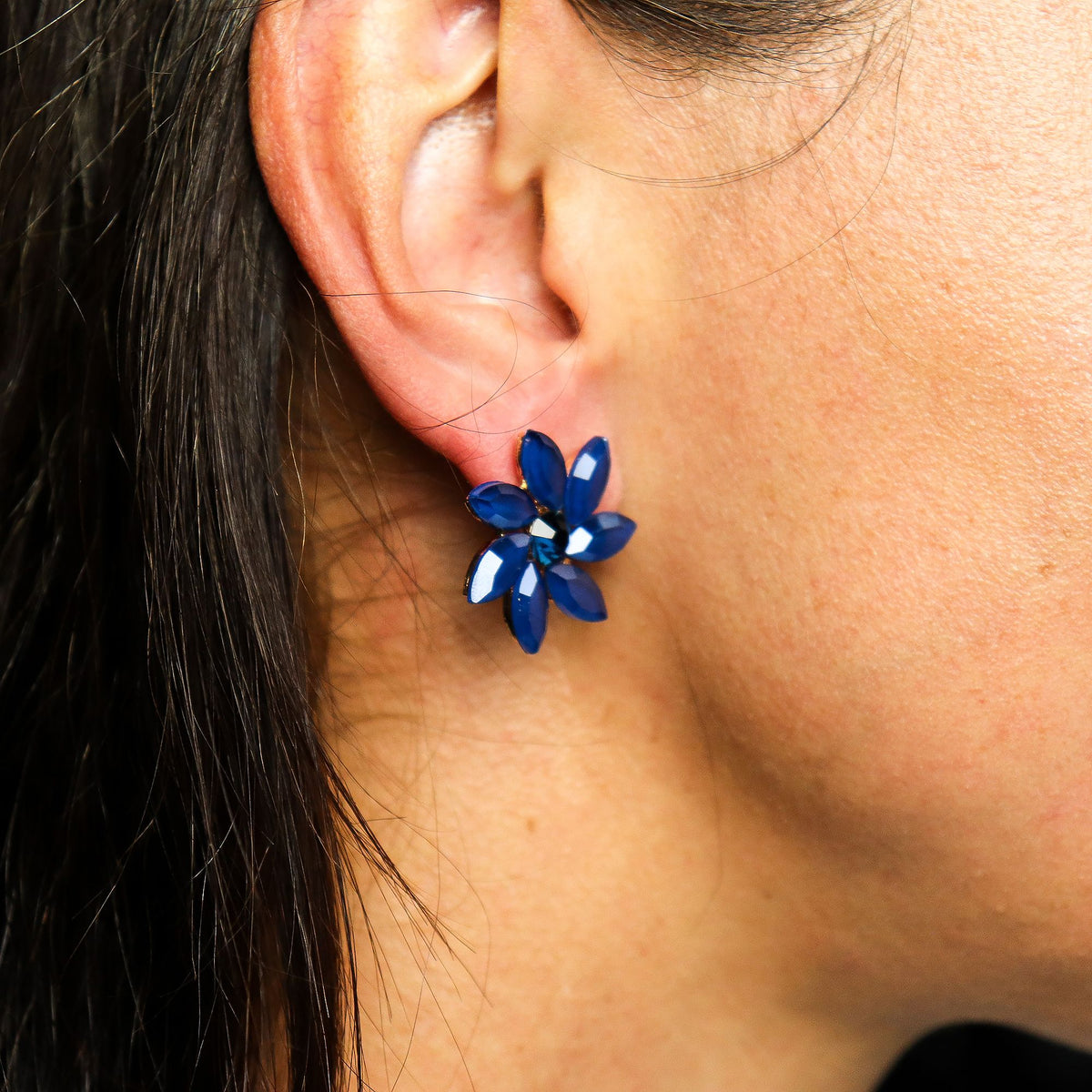 Royal Blue Vintage Glass Earrings - Flowers