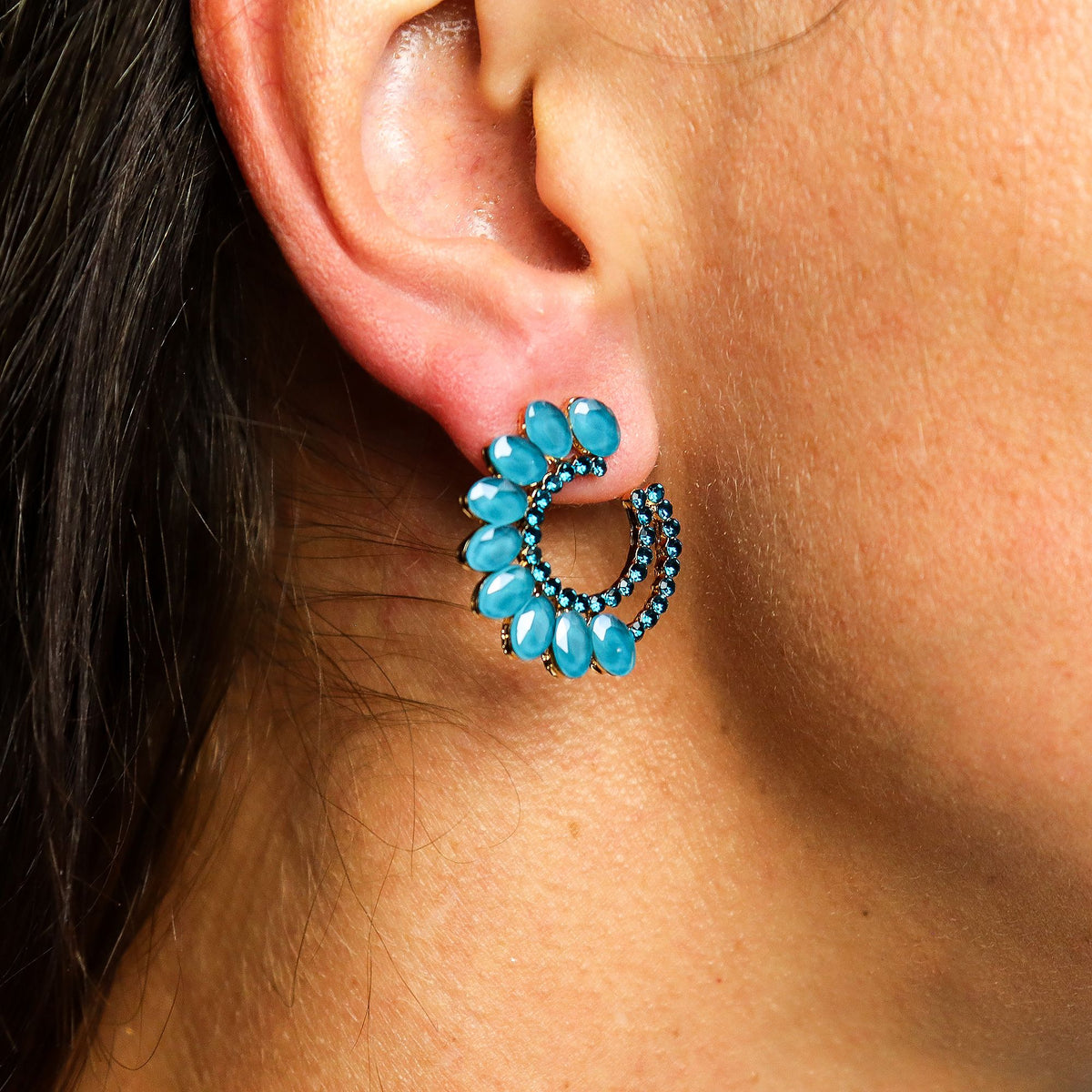 Teal Green Vintage Glass Earrings - Loop