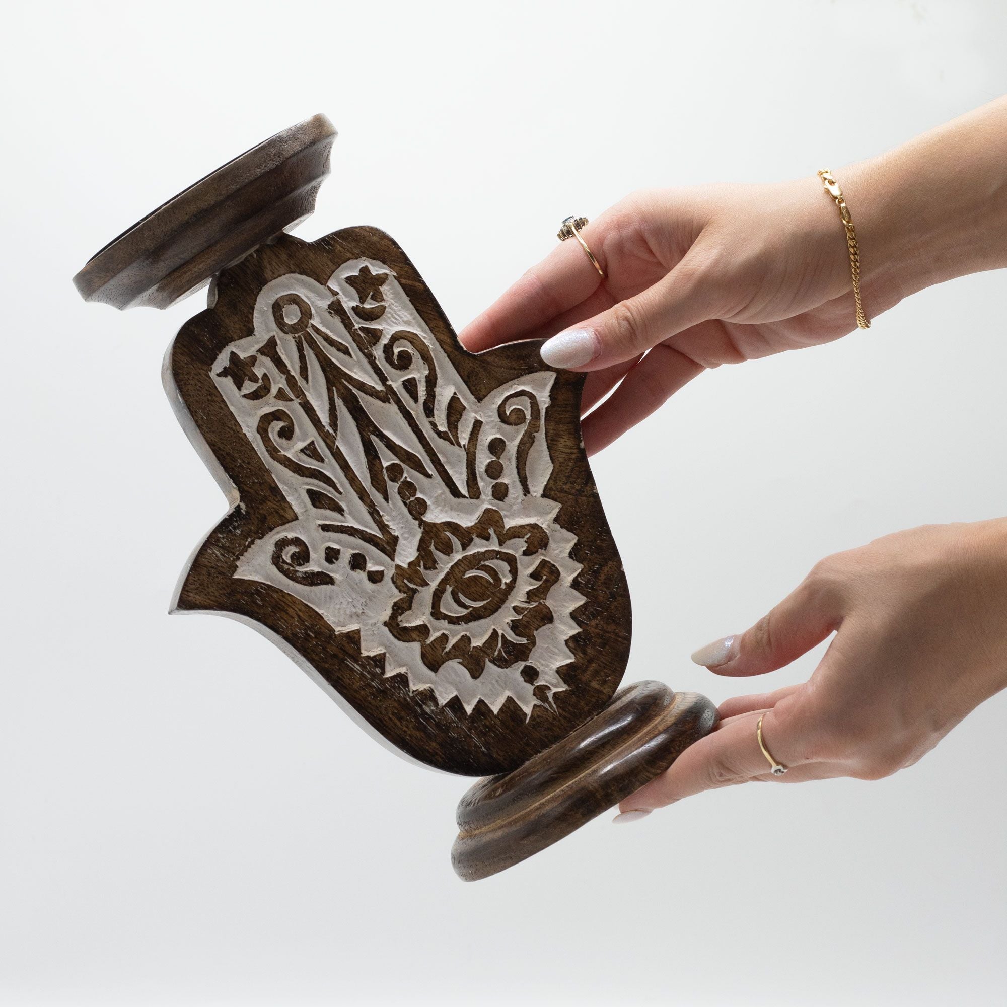 Mango Wood Candle Stand – Hamsa Large