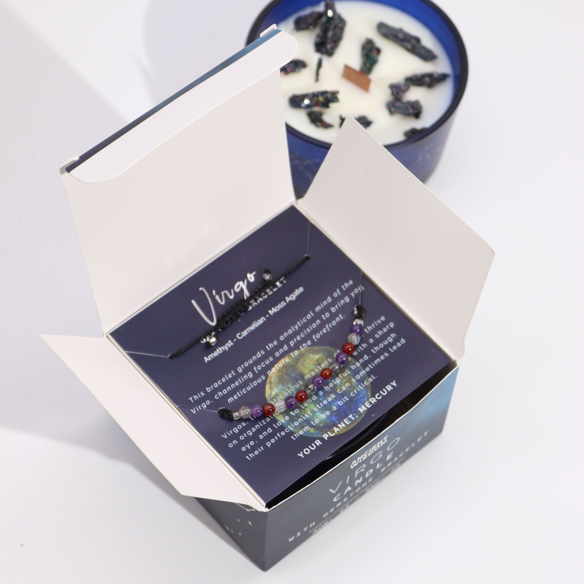 Zodiac Crystal Candle + Gemstone Bracelet - Virgo