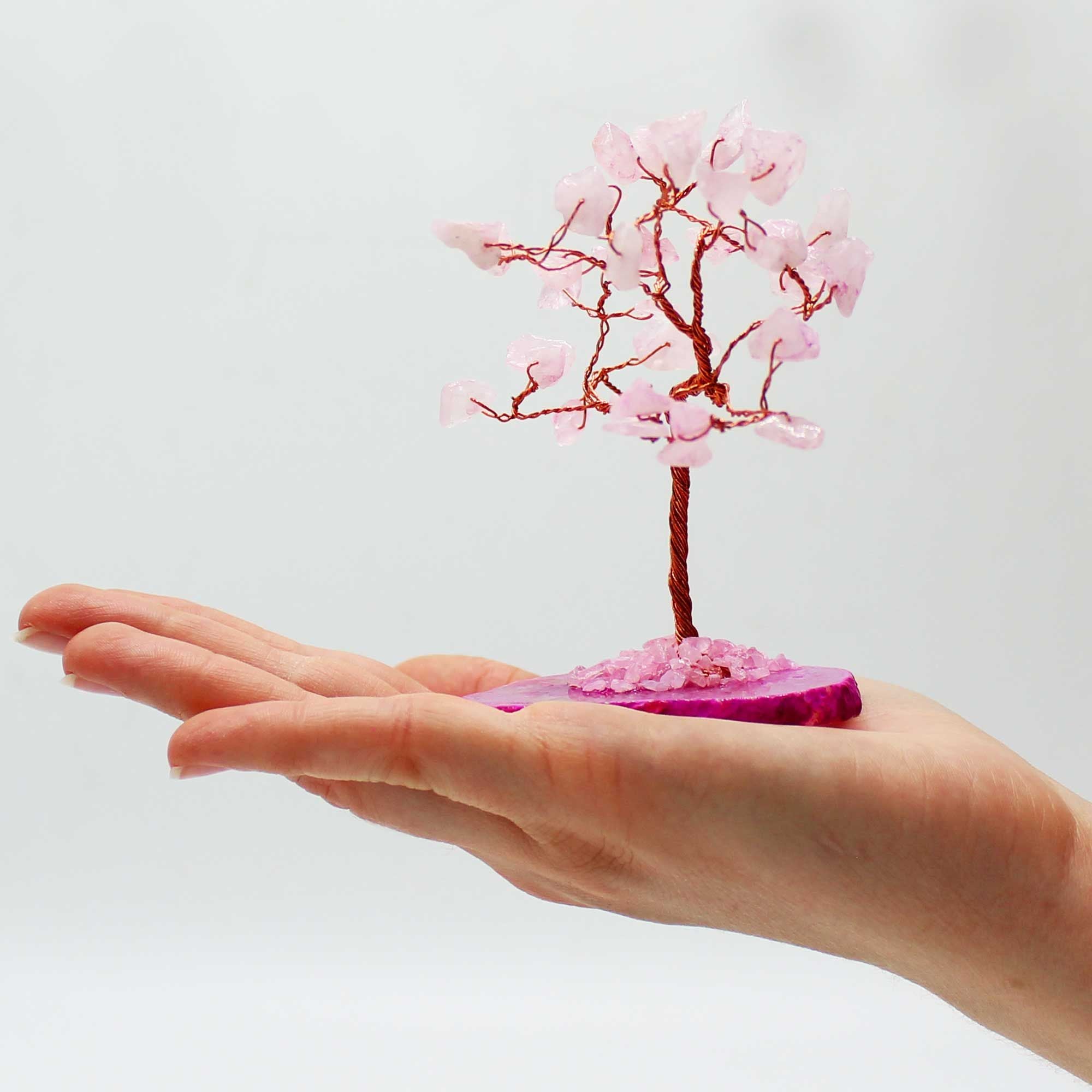 Gemstone Tree (35 Stones) - Rose Quartz on Pink Agate Base
