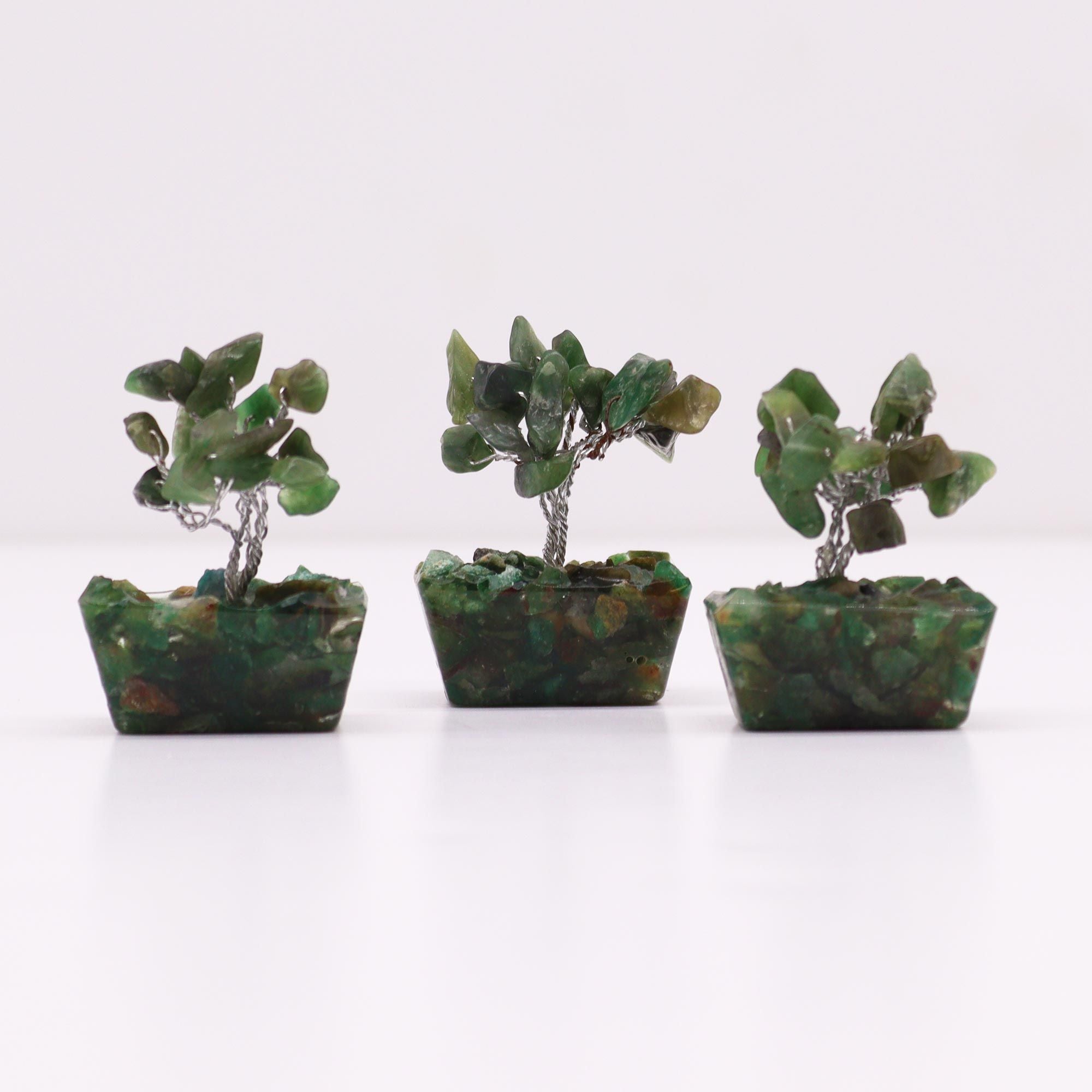 Mini Gemstone Tree on Orgonite Base (15 Stones) - Green Aventurine