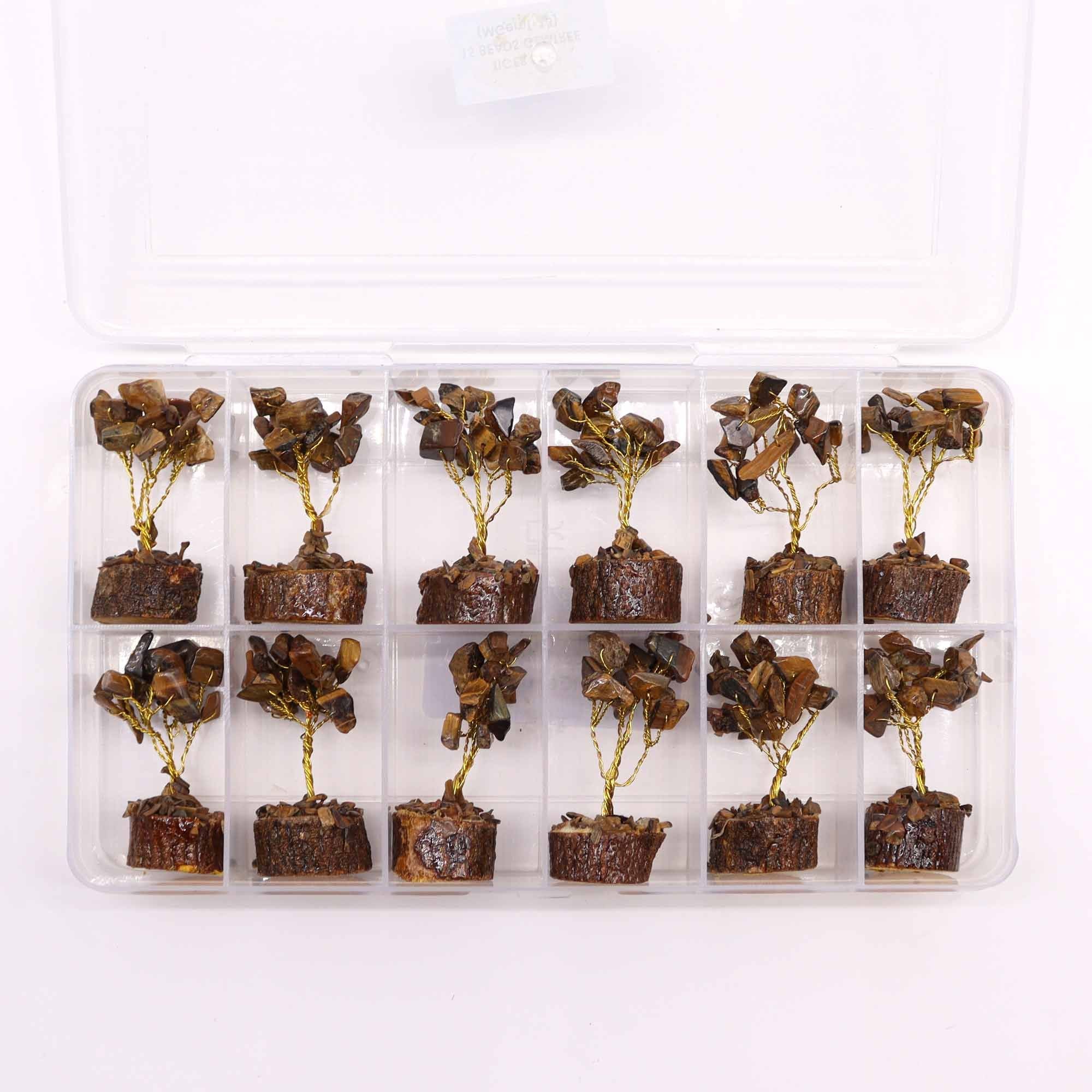 Mini Gemstone Tree on Wood Base (15 Stones) - Tiger Eye