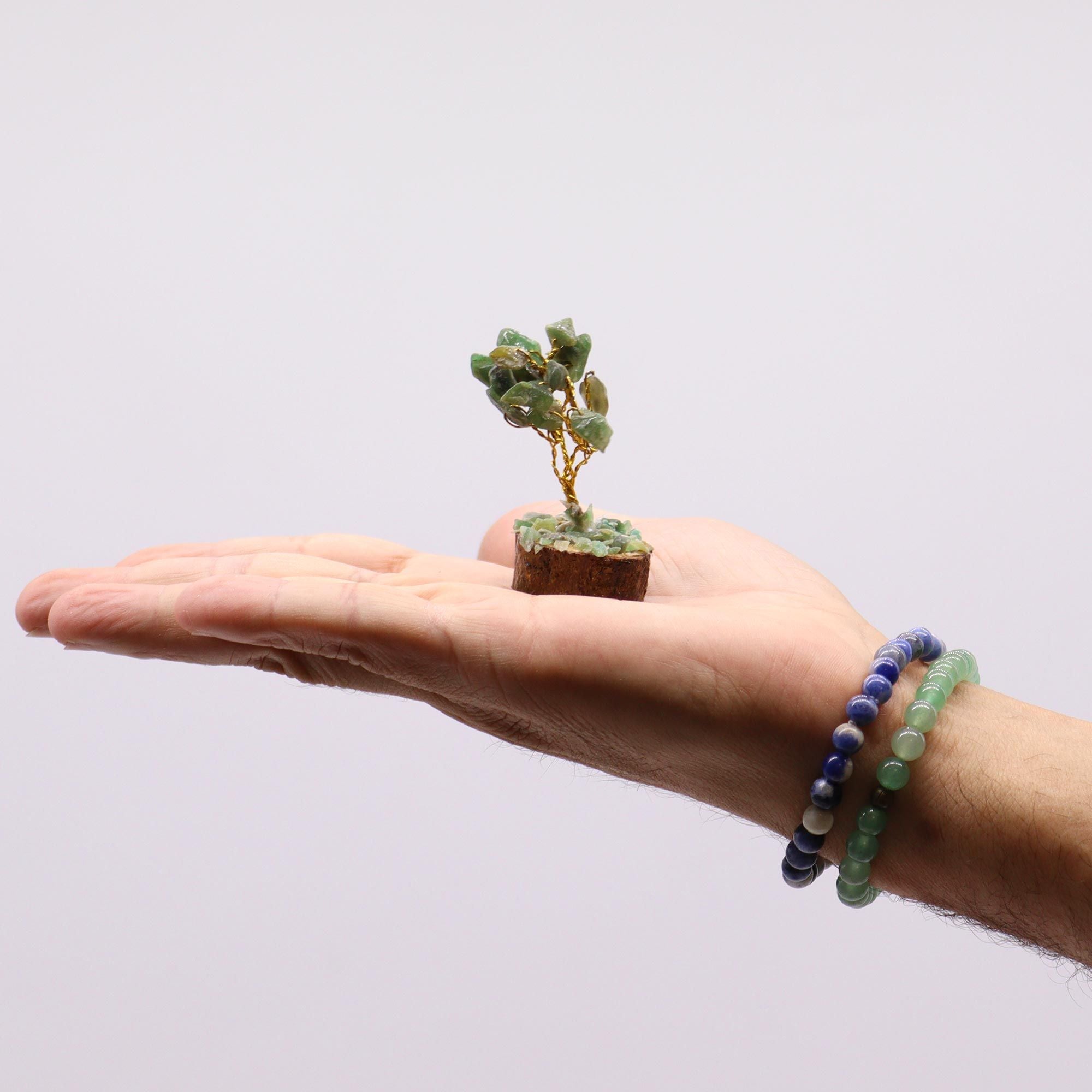 Mini Gemstone Tree on Wood Base (15 Stones) - Green Aventurine