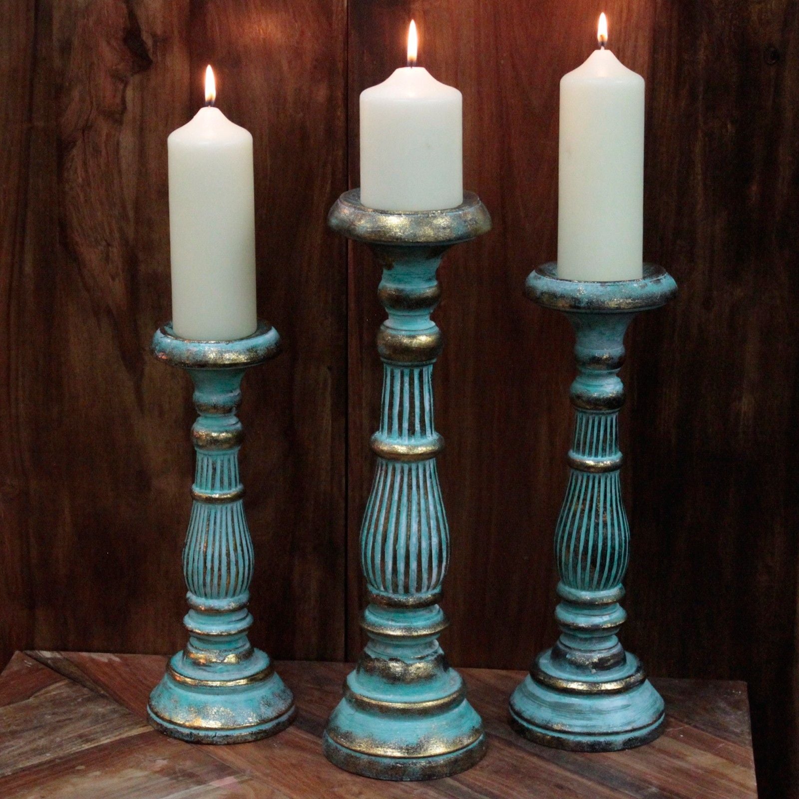 Medium Candle Stand – Turquois Gold