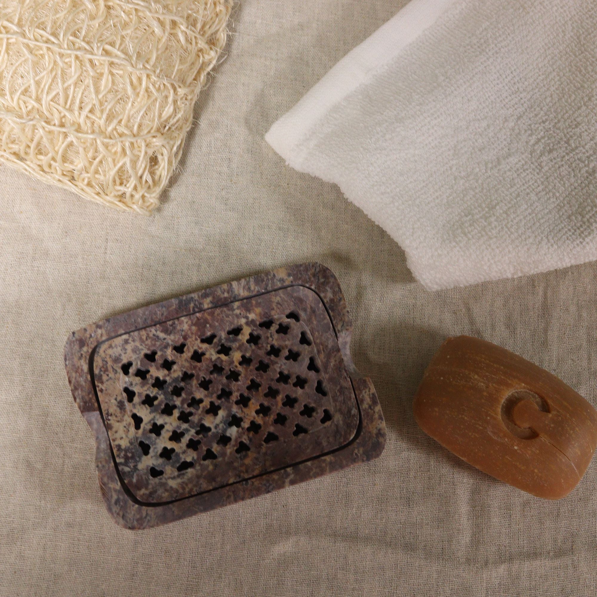 Soapstone – Classic Square Soap Dish & Drainer