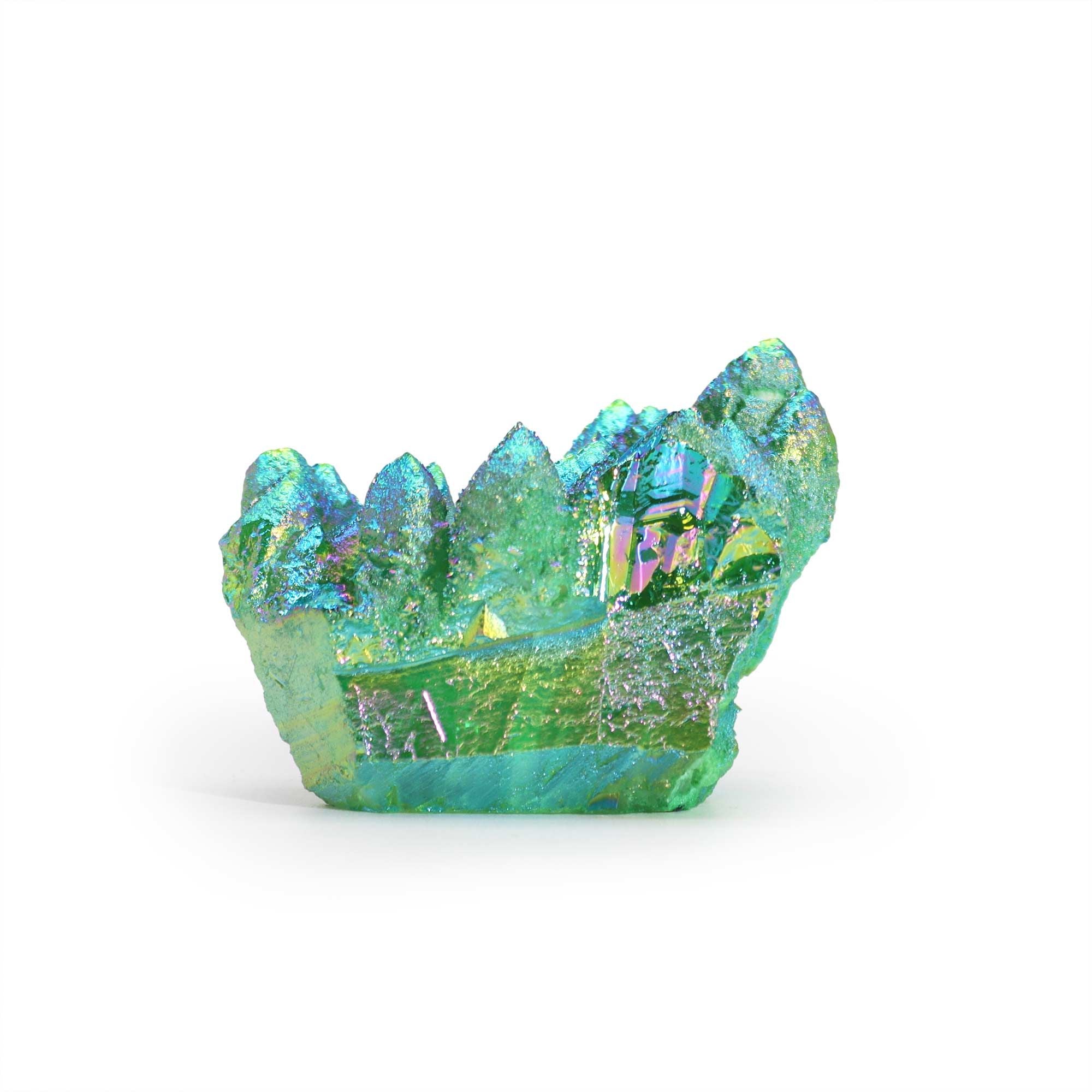 Enhanced Natural Quartz Cluster - Aura Green Flame Quartz (Approx. 7–10 cm)