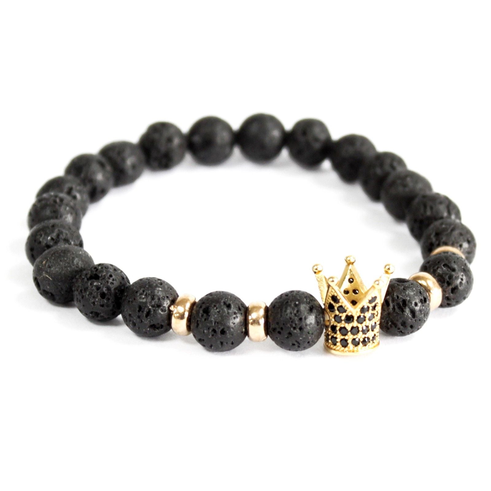 Noble Gemstone Bracelet - Gold Crown (Lava Stone)
