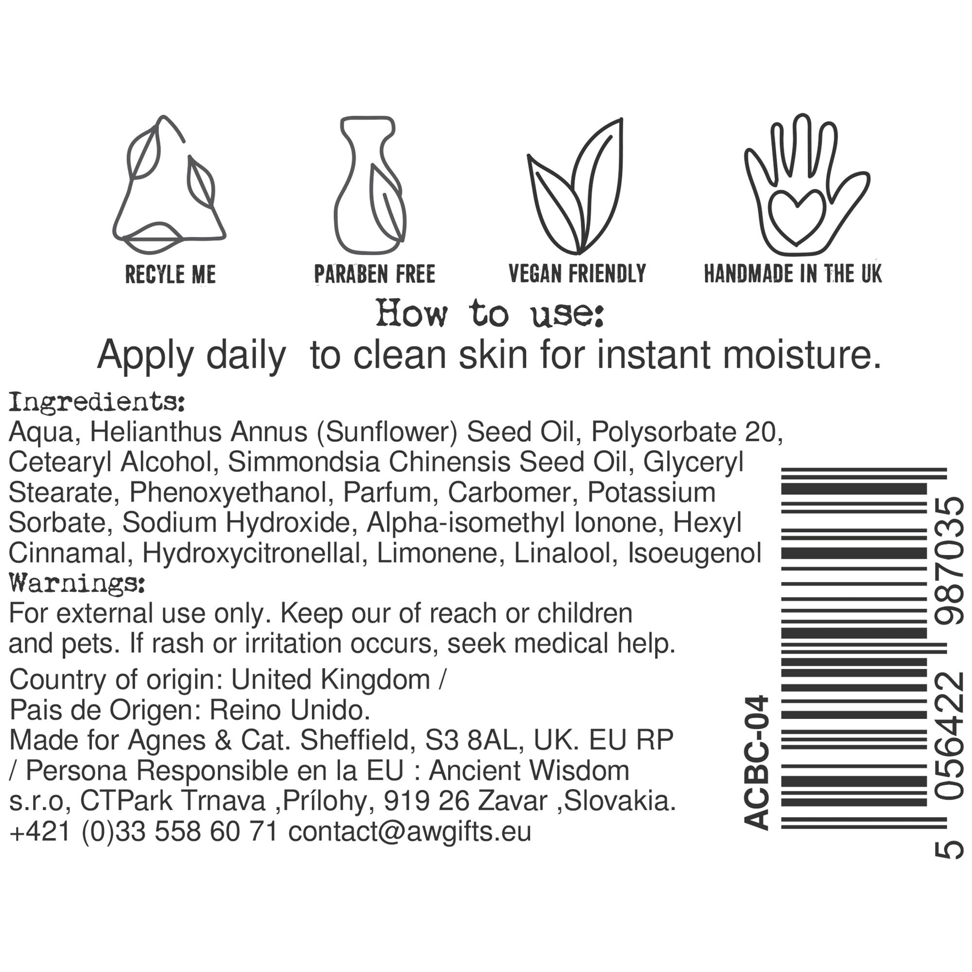 Agnes + Cat Hand & Body Cream 300ml Moroccan Roll