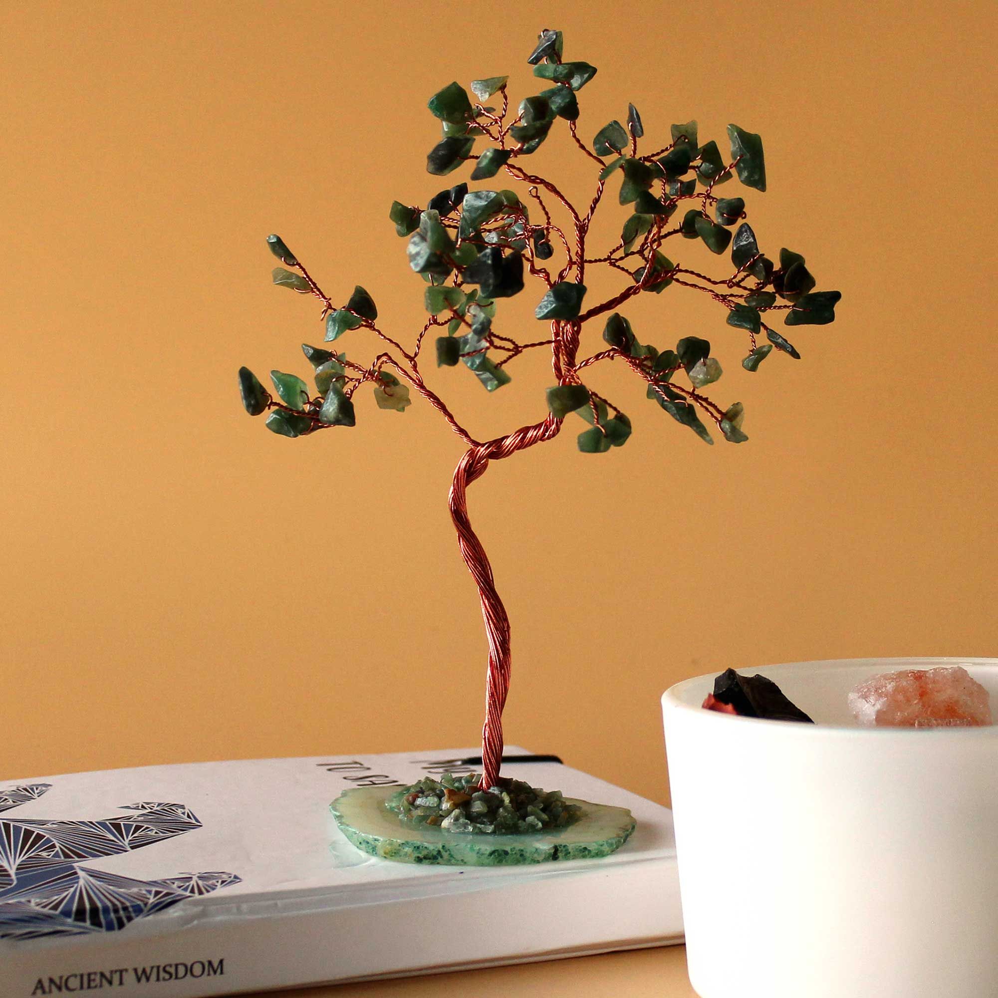 Large Gemstone Tree (100 Stones) - Green Aventurine on Green Agate Base