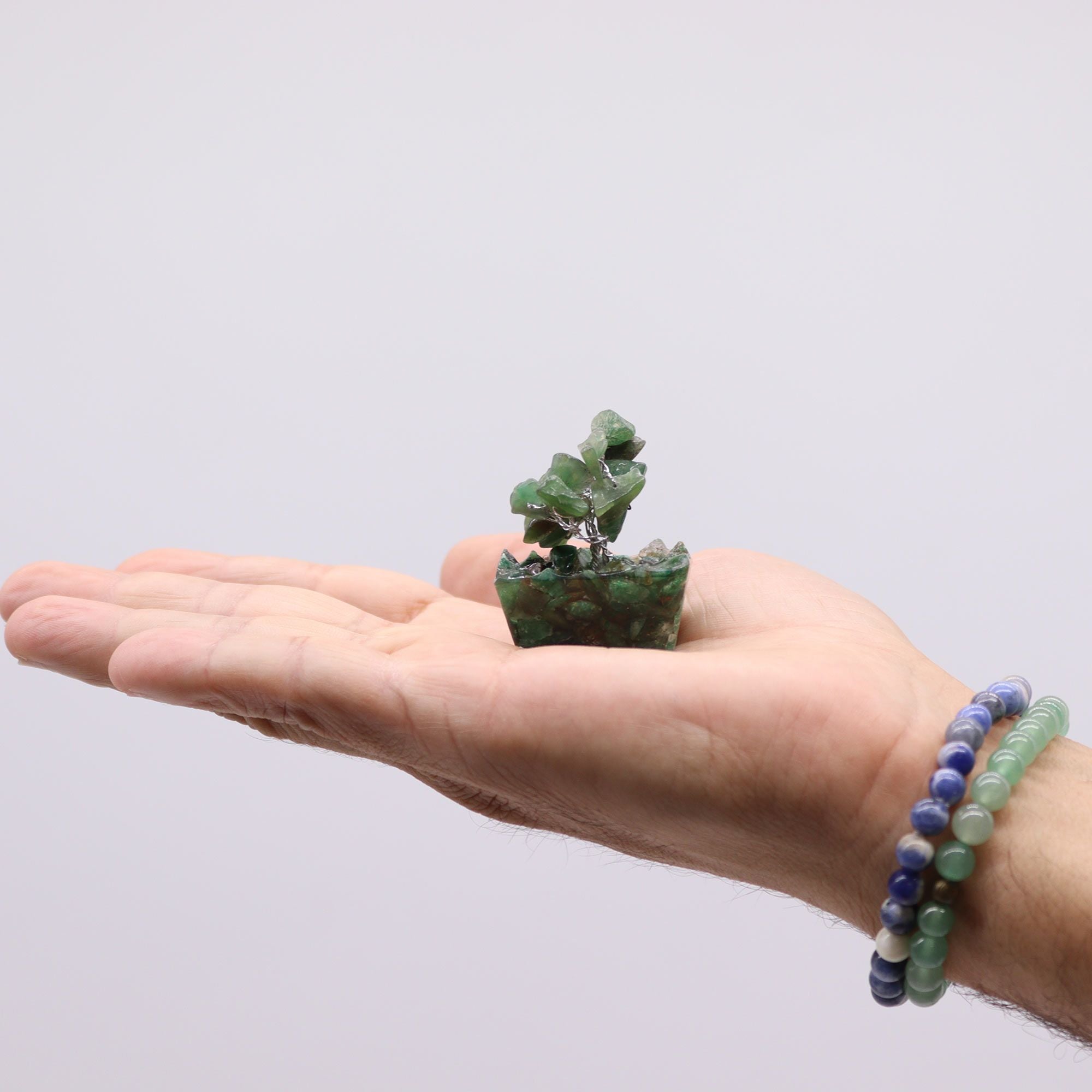 Mini Gemstone Tree on Orgonite Base (15 Stones) - Green Aventurine
