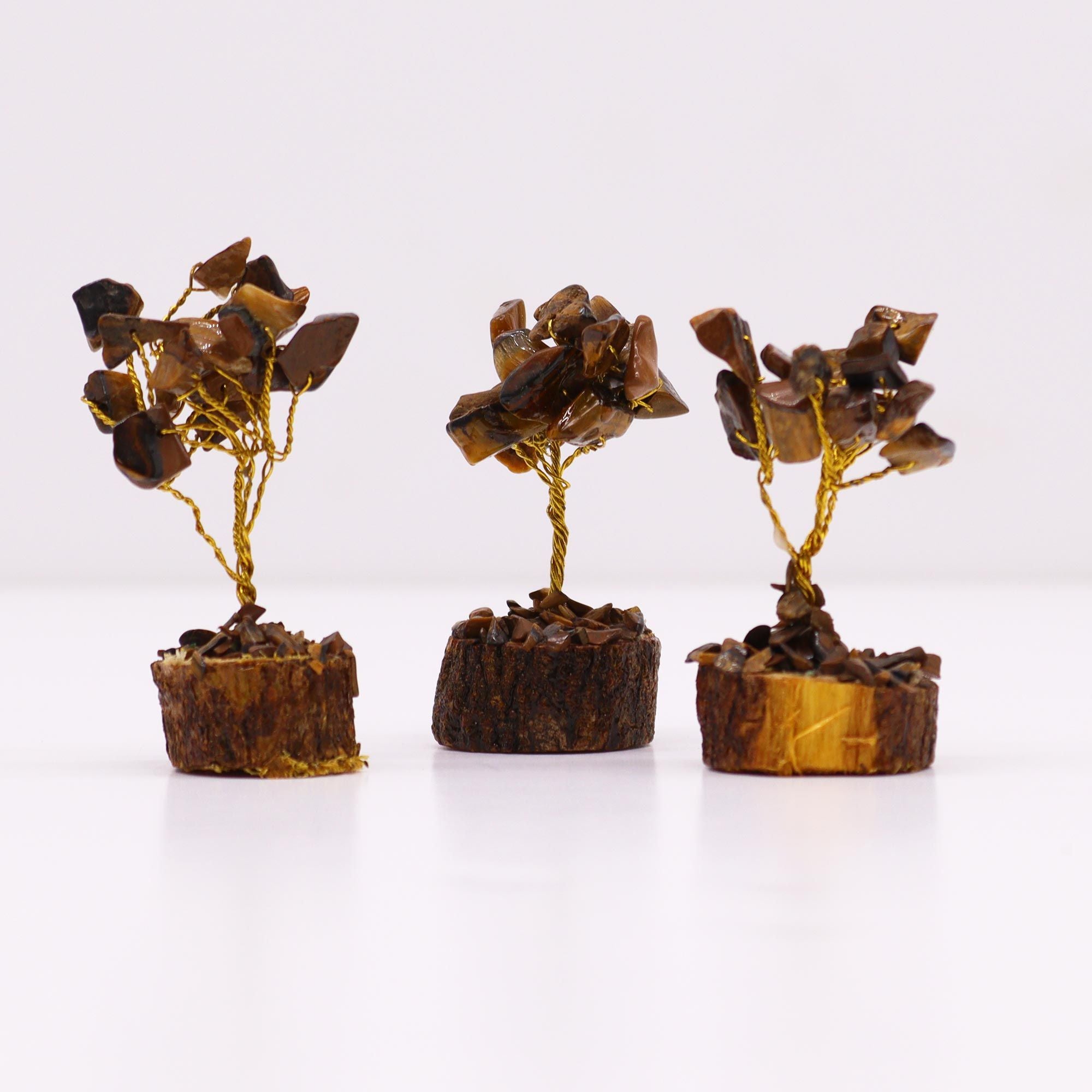 Mini Gemstone Tree on Wood Base (15 Stones) - Tiger Eye