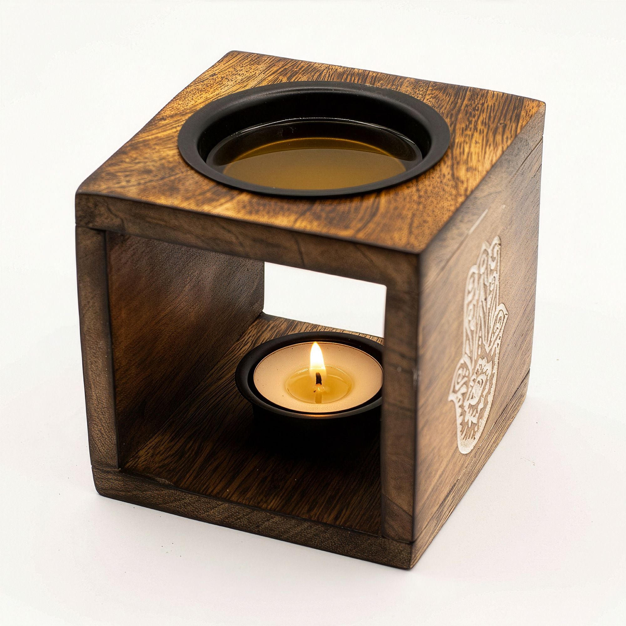Mango Wood Oil Burner  - Hamsa