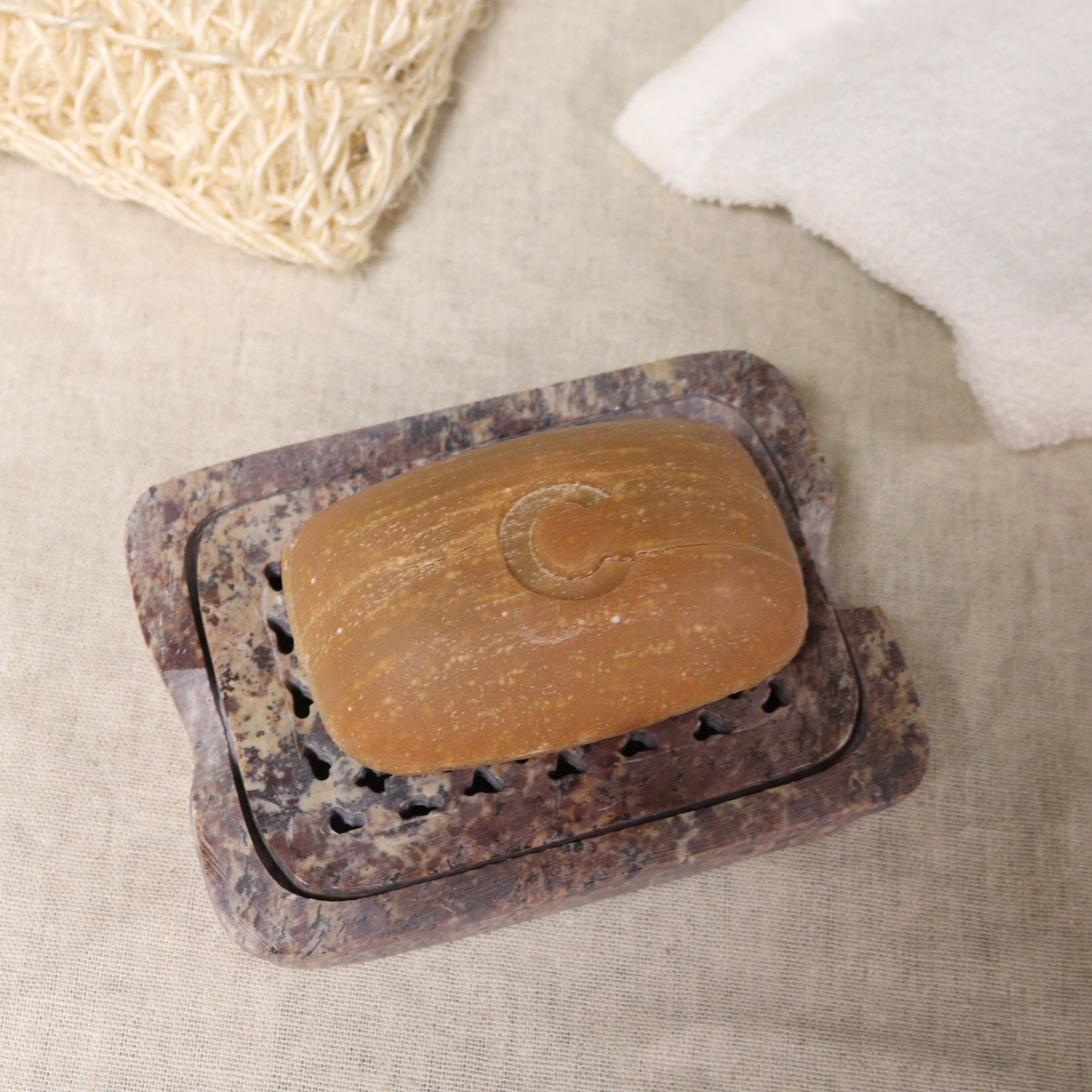 Soapstone – Classic Square Soap Dish & Drainer