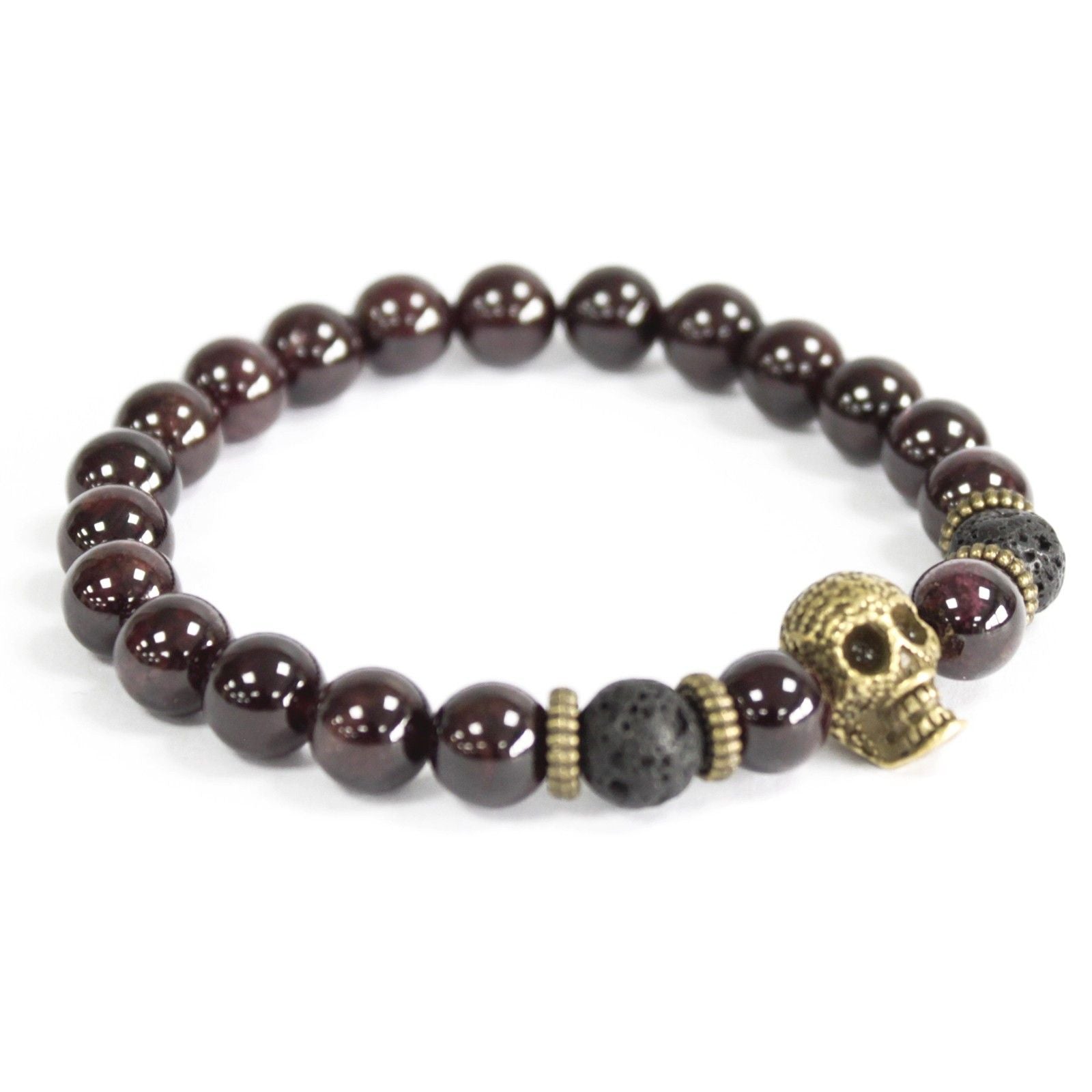 Noble Gemstone Bracelet - Bronze Skull (Bloodstone)