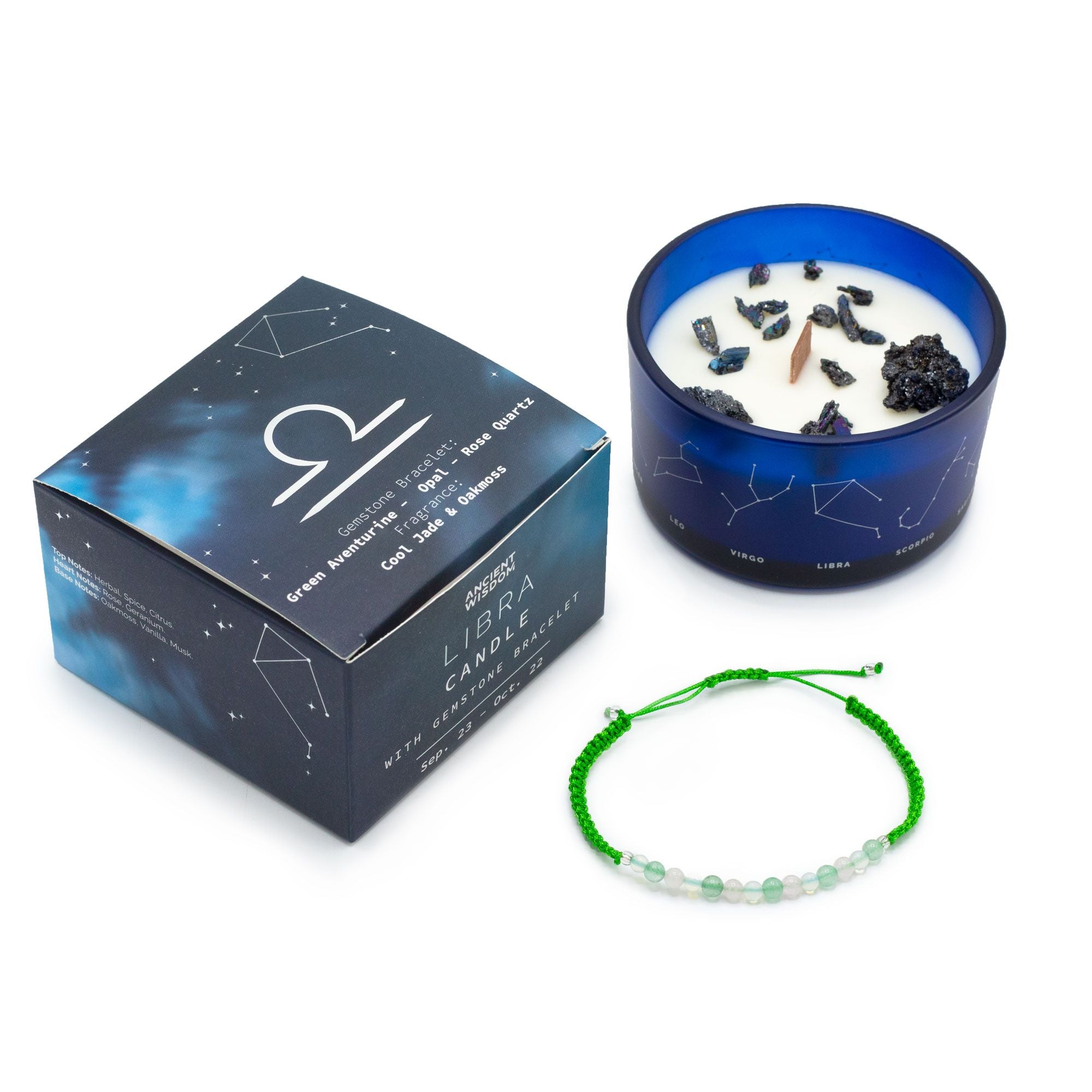Zodiac Crystal Candle + Gemstone Bracelet - Libra