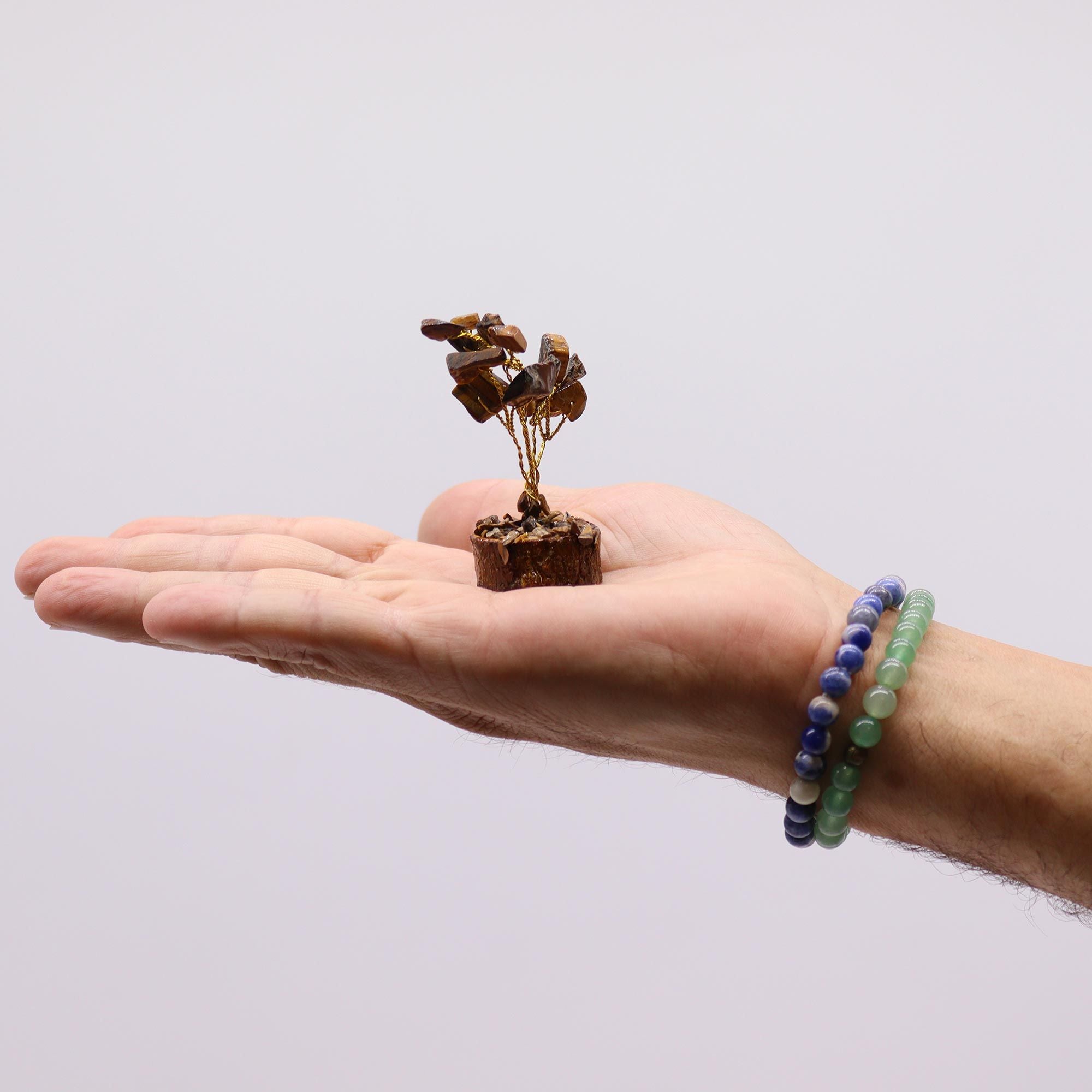 Mini Gemstone Tree on Wood Base (15 Stones) - Tiger Eye