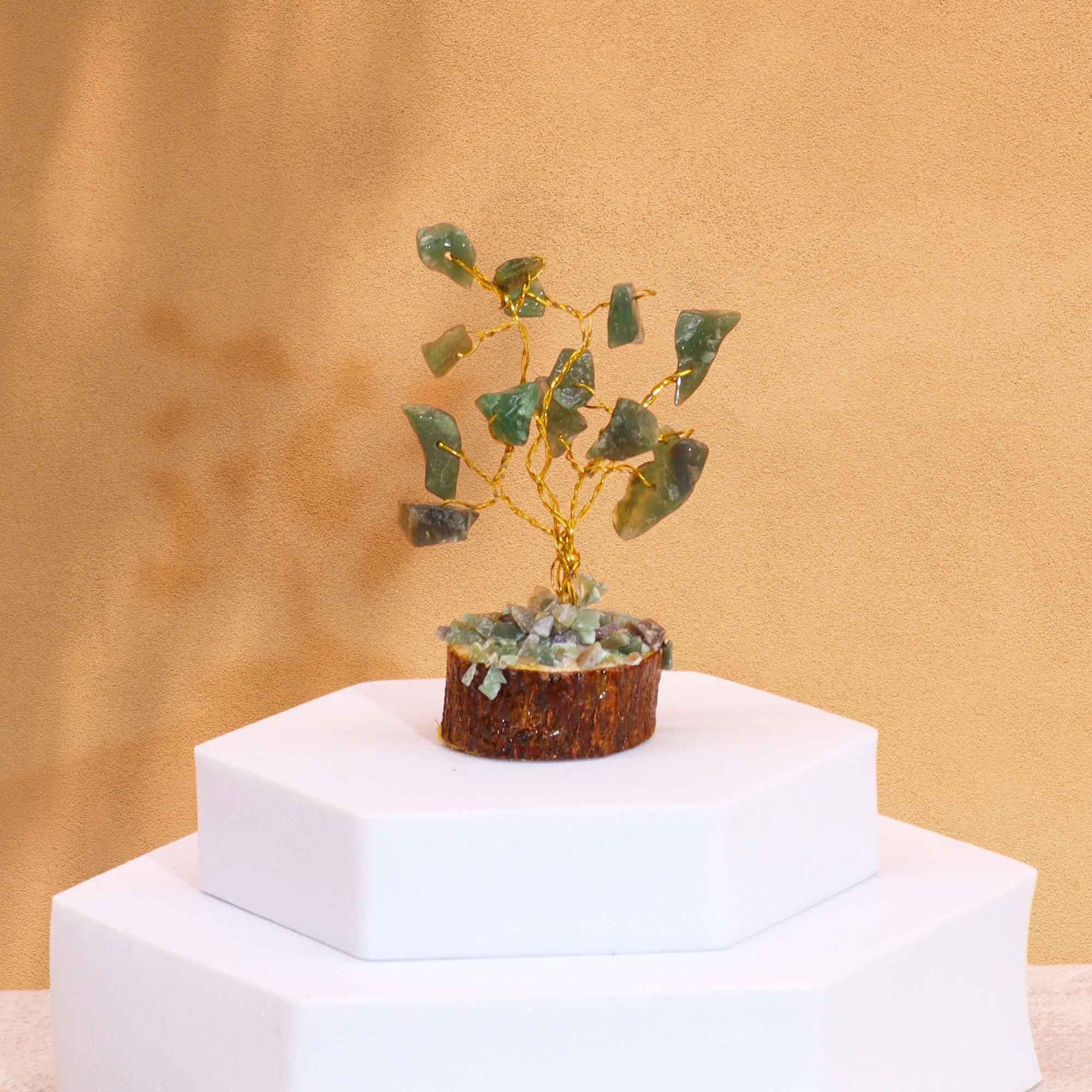 Mini Gemstone Tree on Wood Base (15 Stones) - Green Aventurine