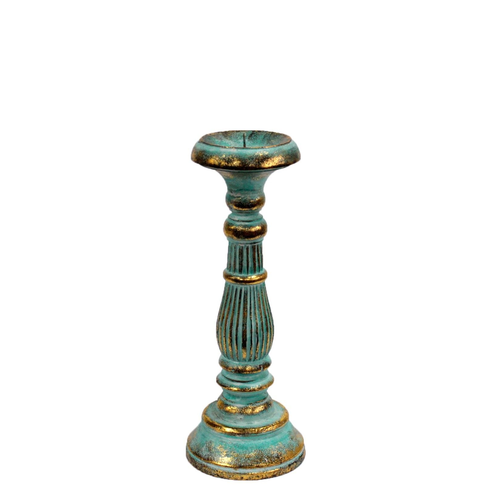 Small Candle Stand – Turquoise Gold Wooden Vintage