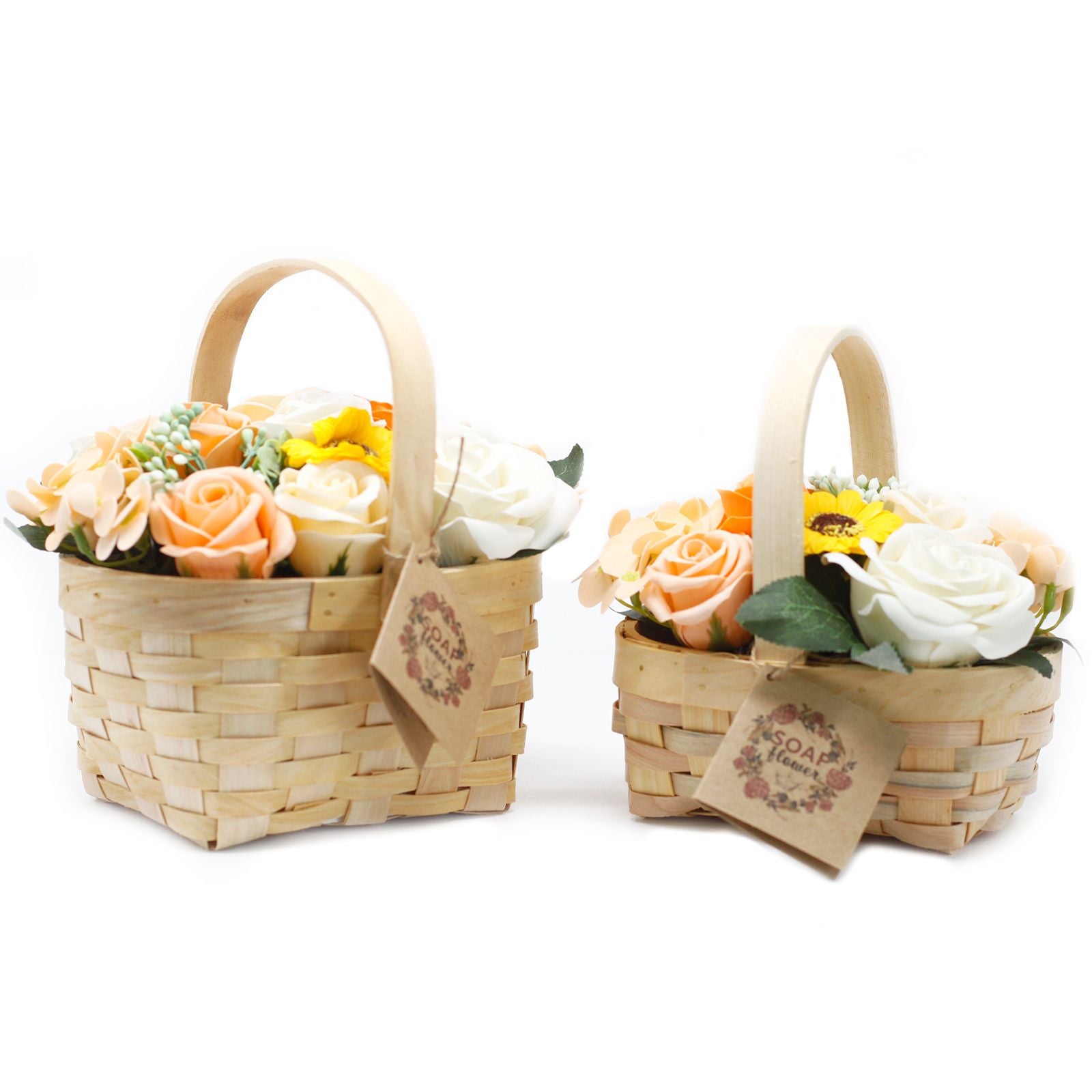 Großer Weidenkorb mit Blumenstrauß – Orange