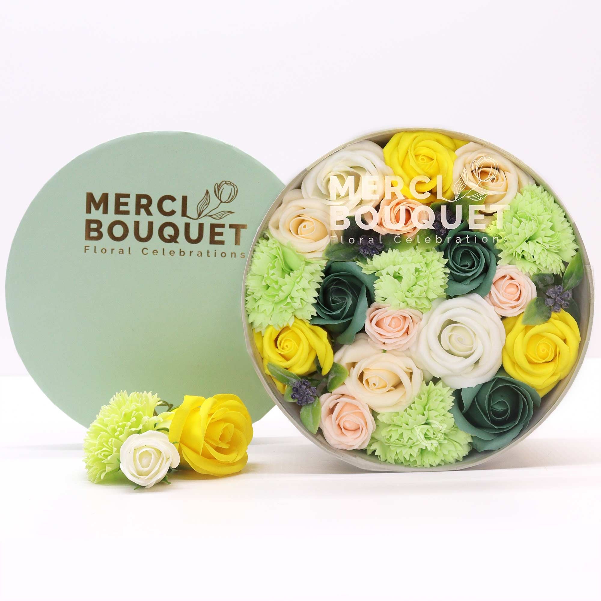 Merci Round Gift Box – Spring Celebrations Yellow & Greens