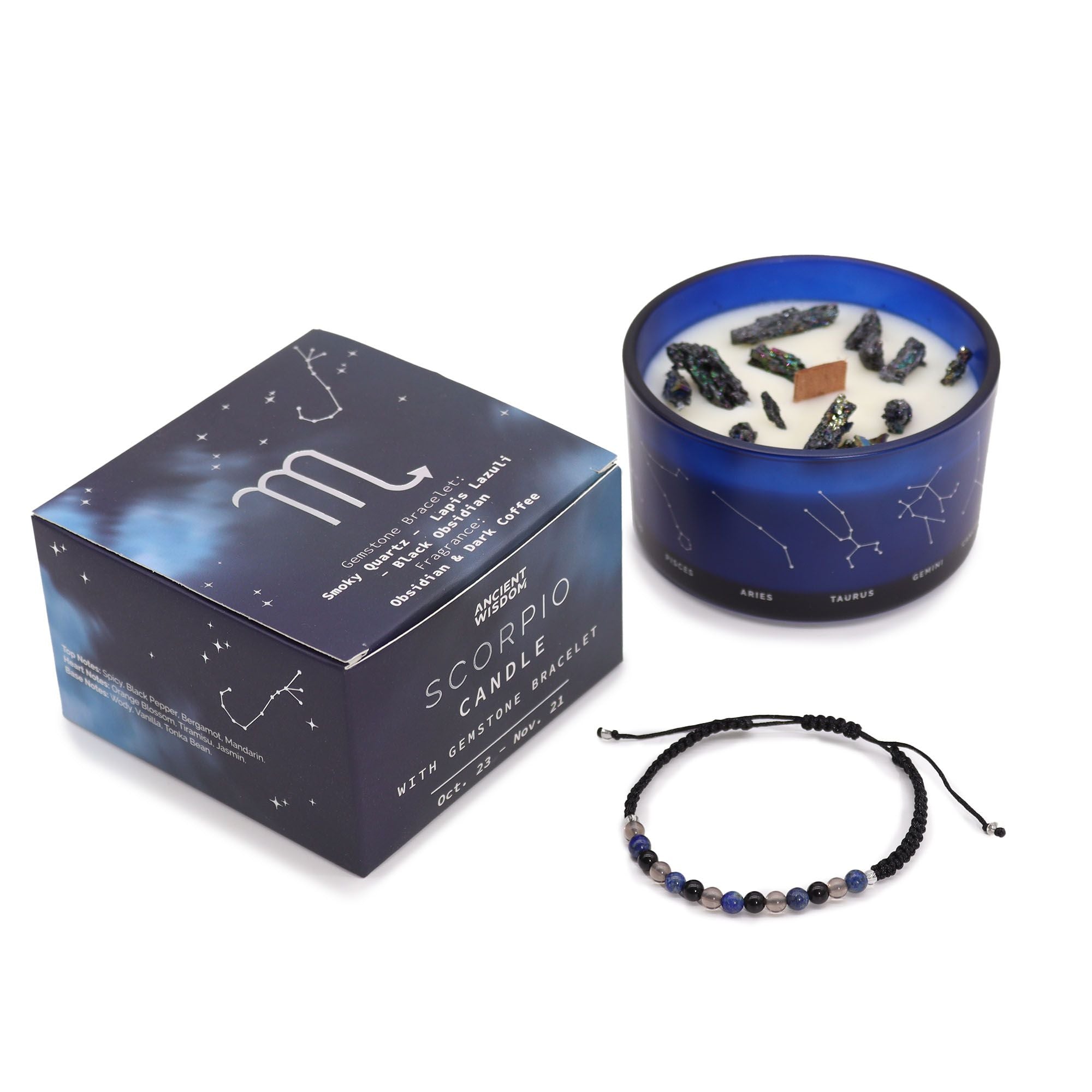 Zodiac Crystal Candle + Gemstone Bracelet - Scorpio