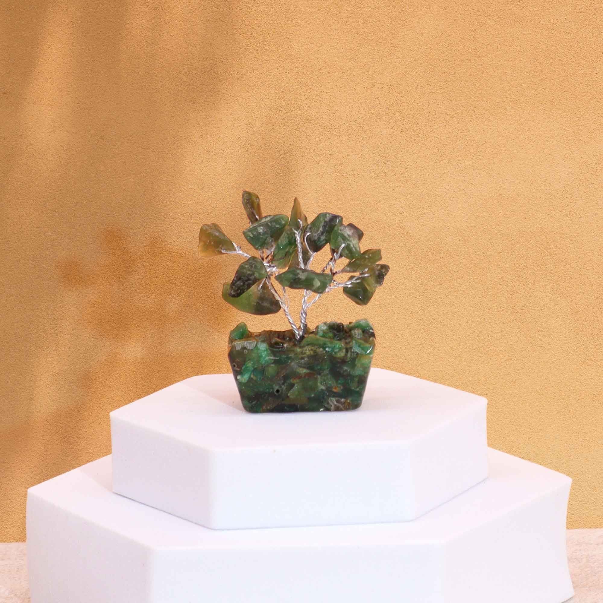 Mini Gemstone Tree on Orgonite Base (15 Stones) - Green Aventurine