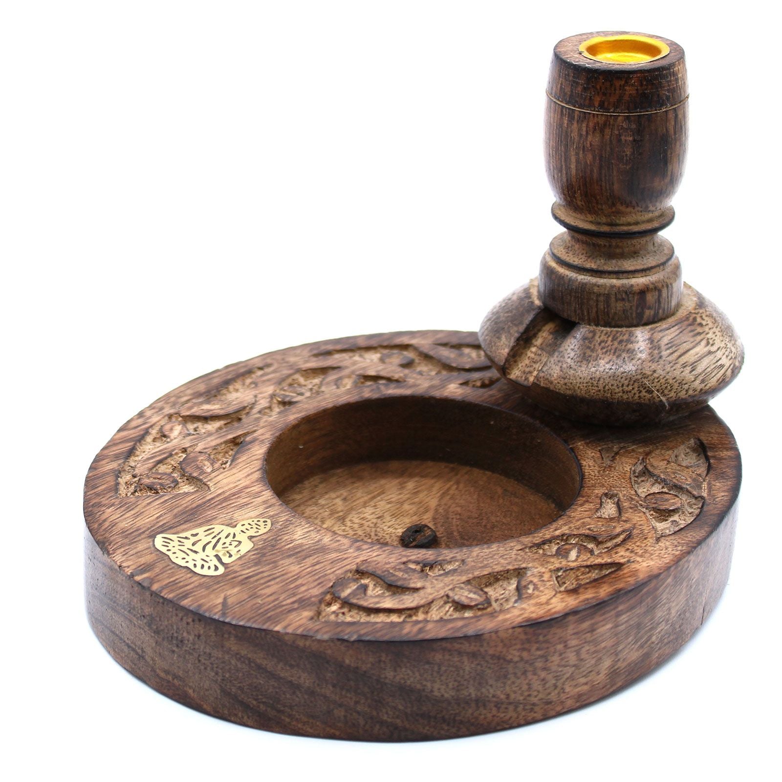 Mango Wood Backflow Burner Small - Brass Buddha