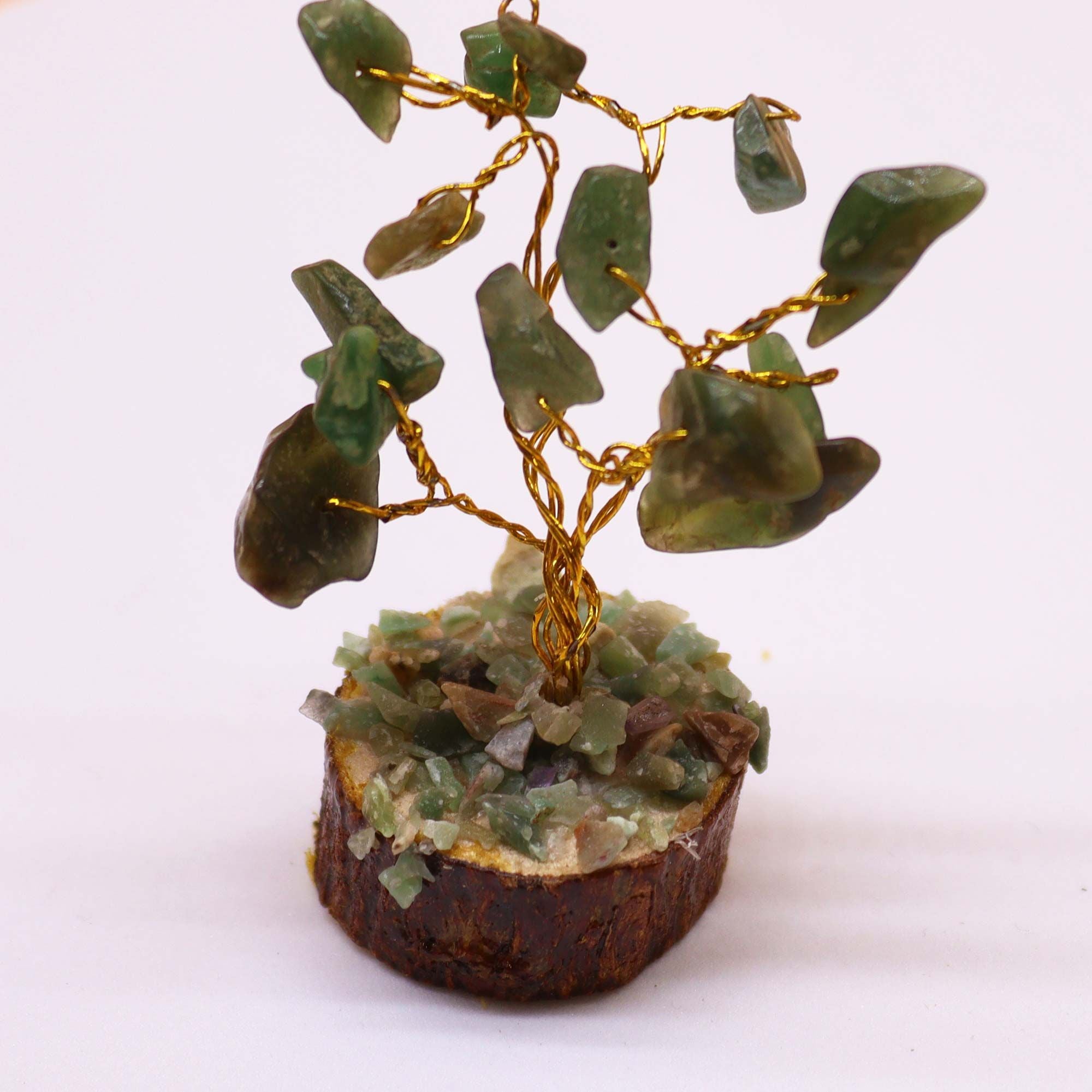 Mini Gemstone Tree on Wood Base (15 Stones) - Green Aventurine