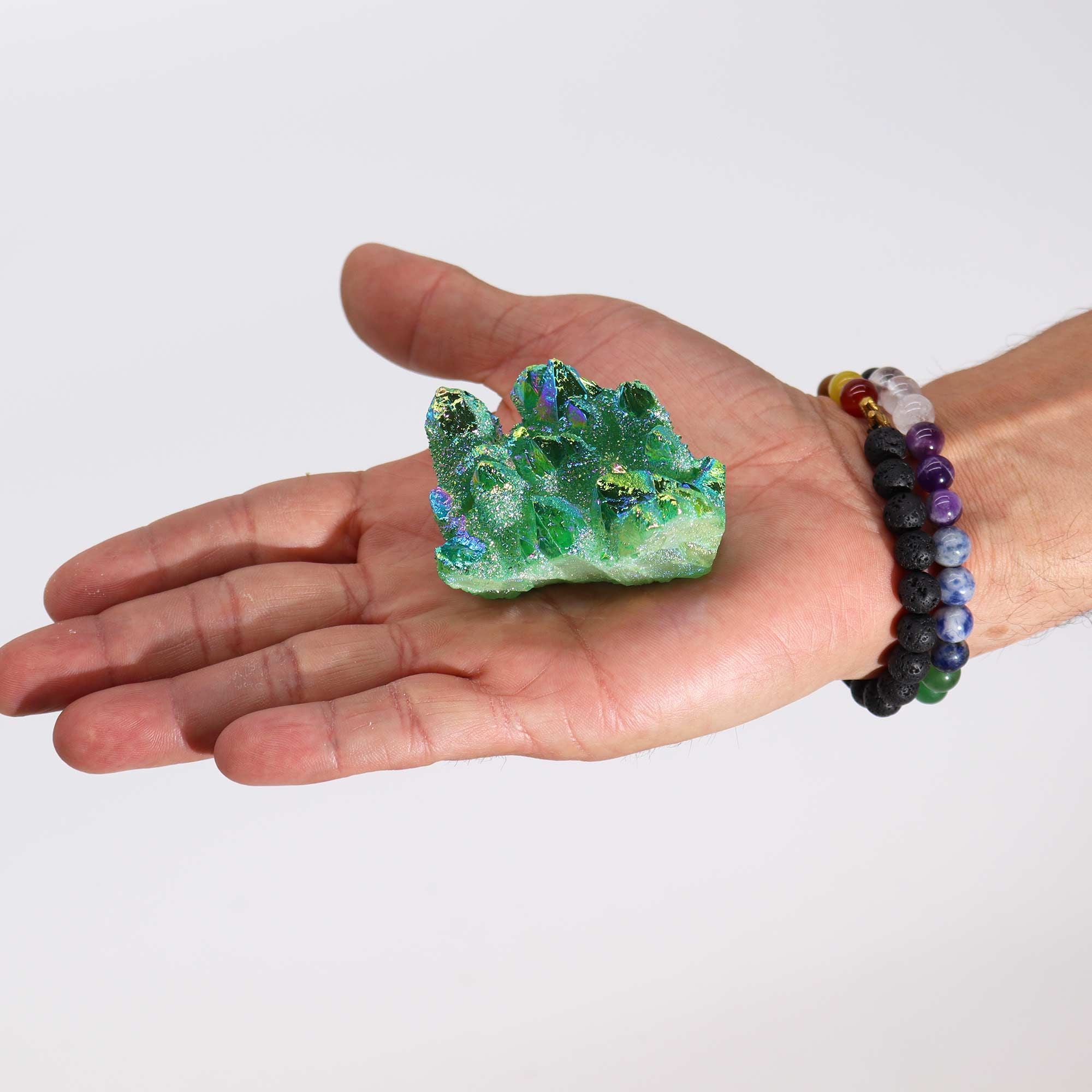 Enhanced Natural Quartz Cluster - Aura Green Flame Quartz (Approx. 7–10 cm)
