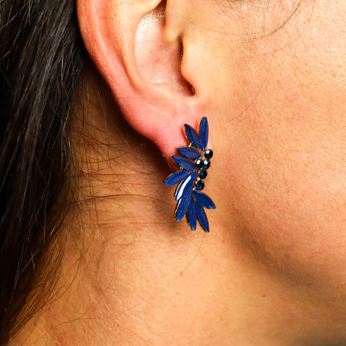 Royal Blue Vintage Glass Earrings - Fairies