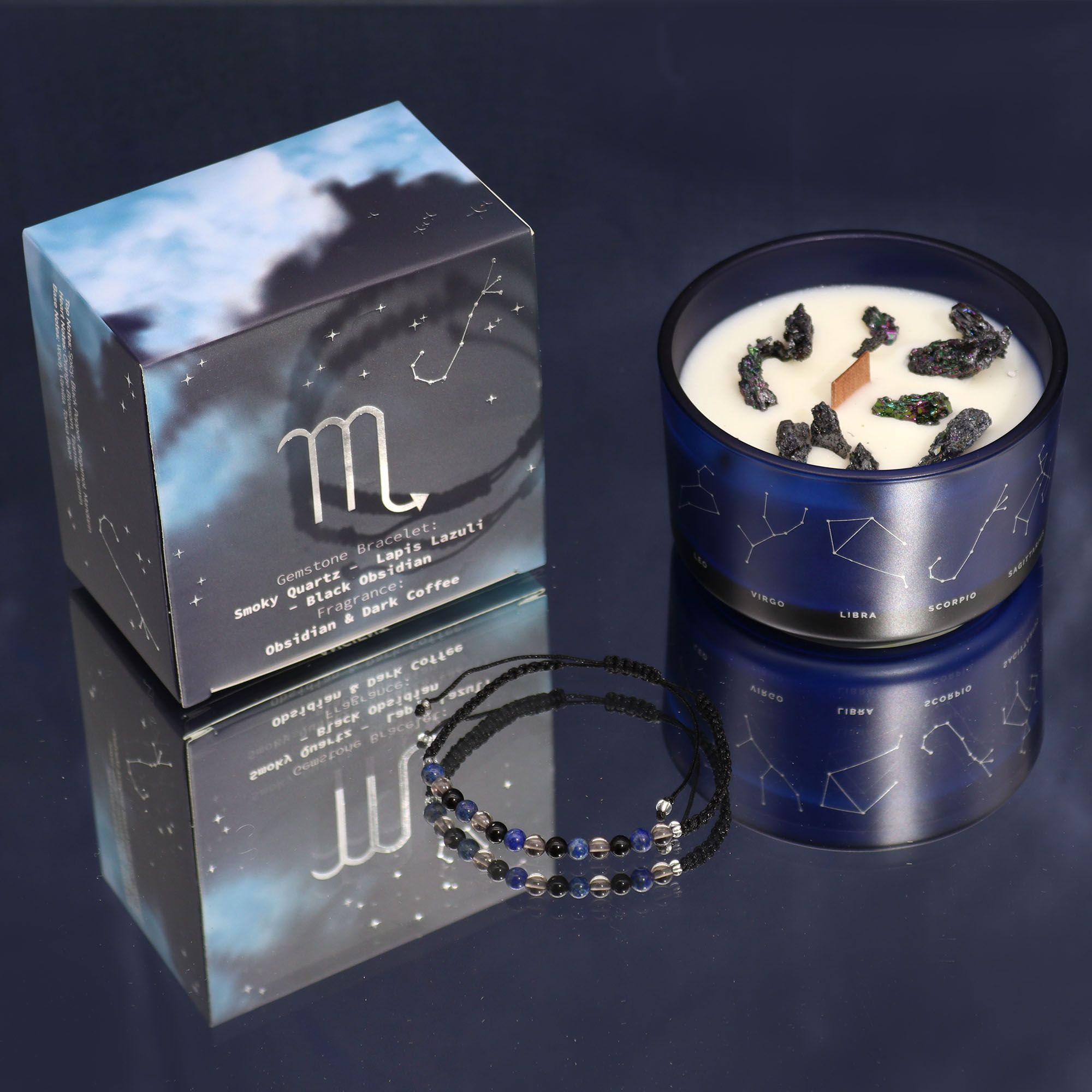 Zodiac Crystal Candle + Gemstone Bracelet - Scorpio