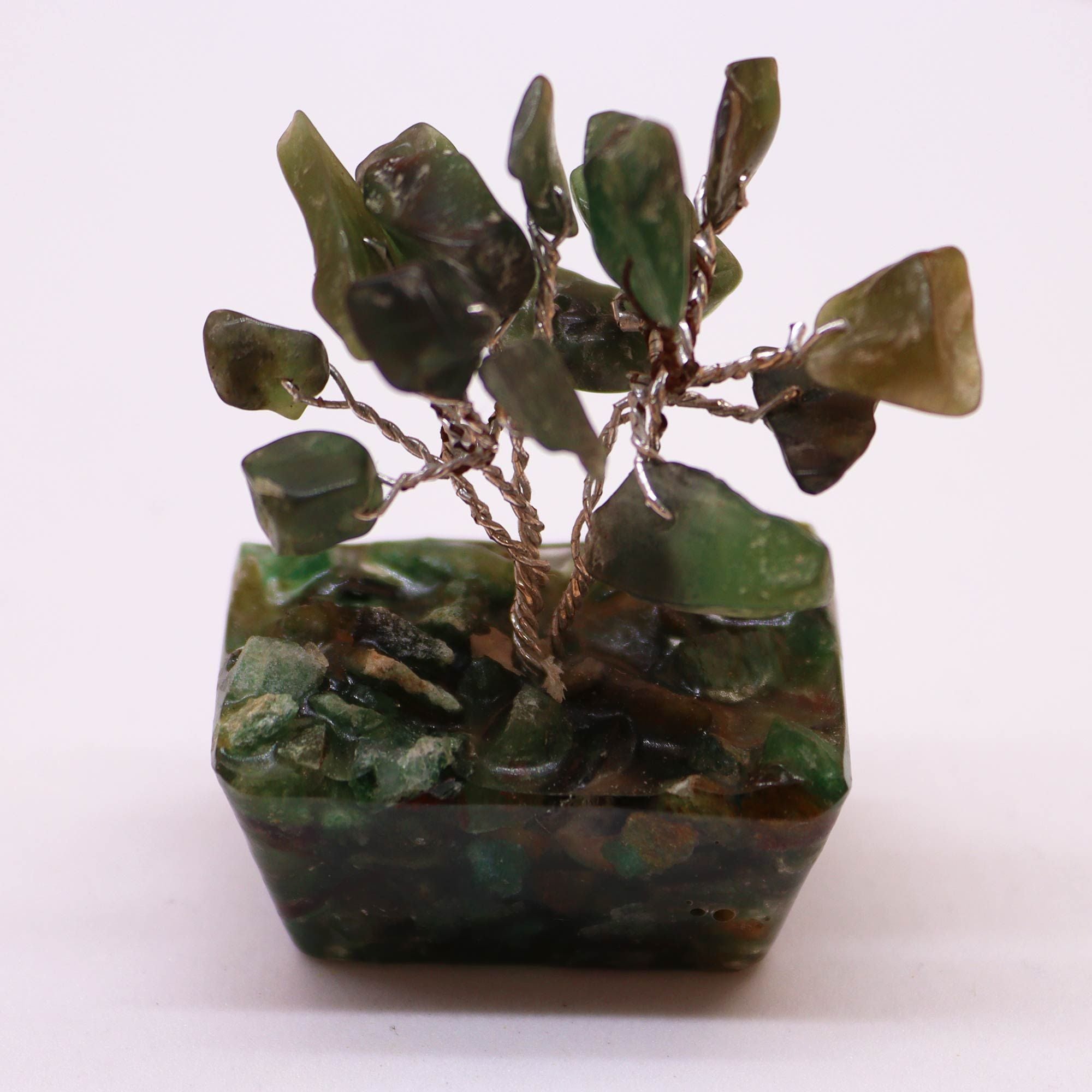 Mini Gemstone Tree on Orgonite Base (15 Stones) - Green Aventurine