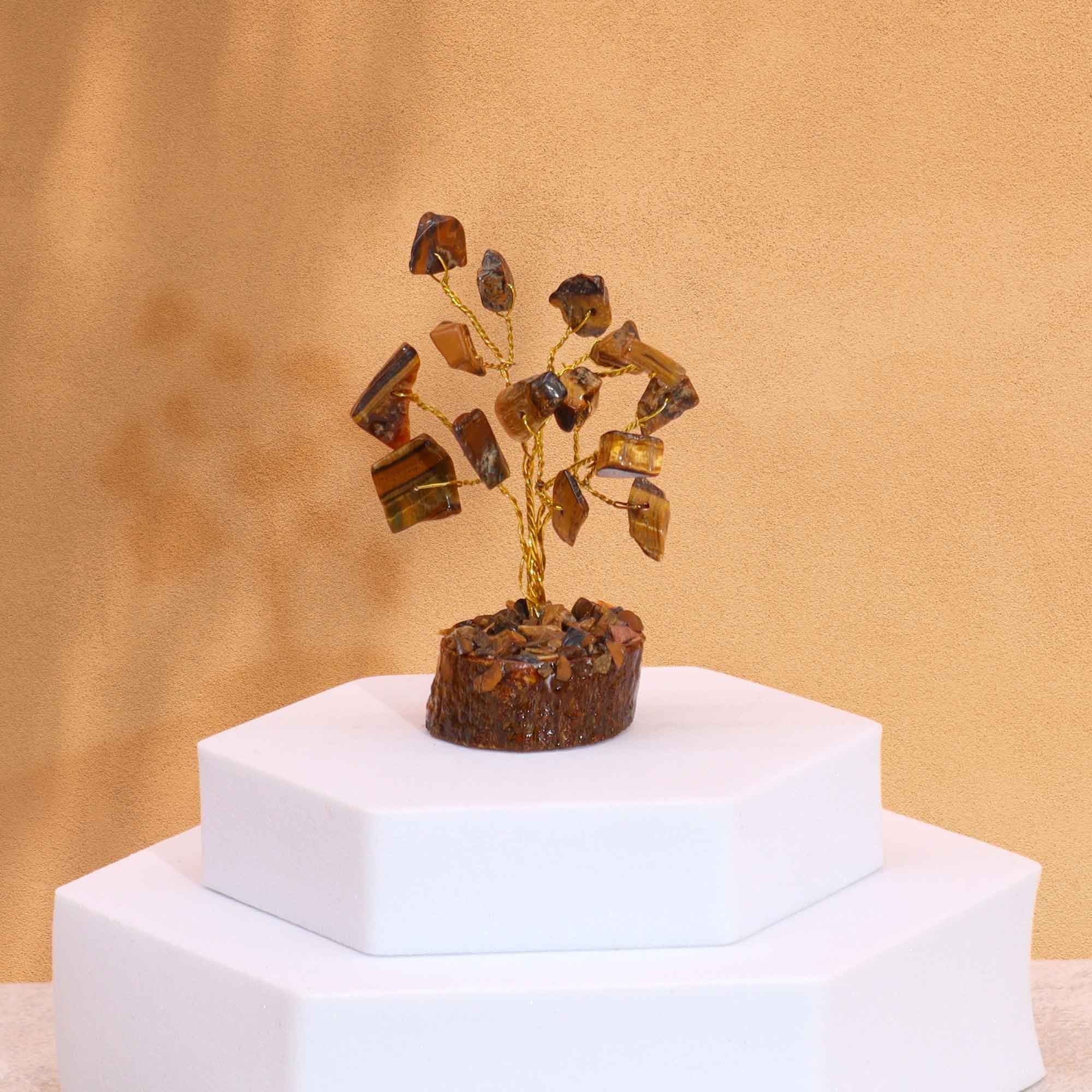 Mini Gemstone Tree on Wood Base (15 Stones) - Tiger Eye