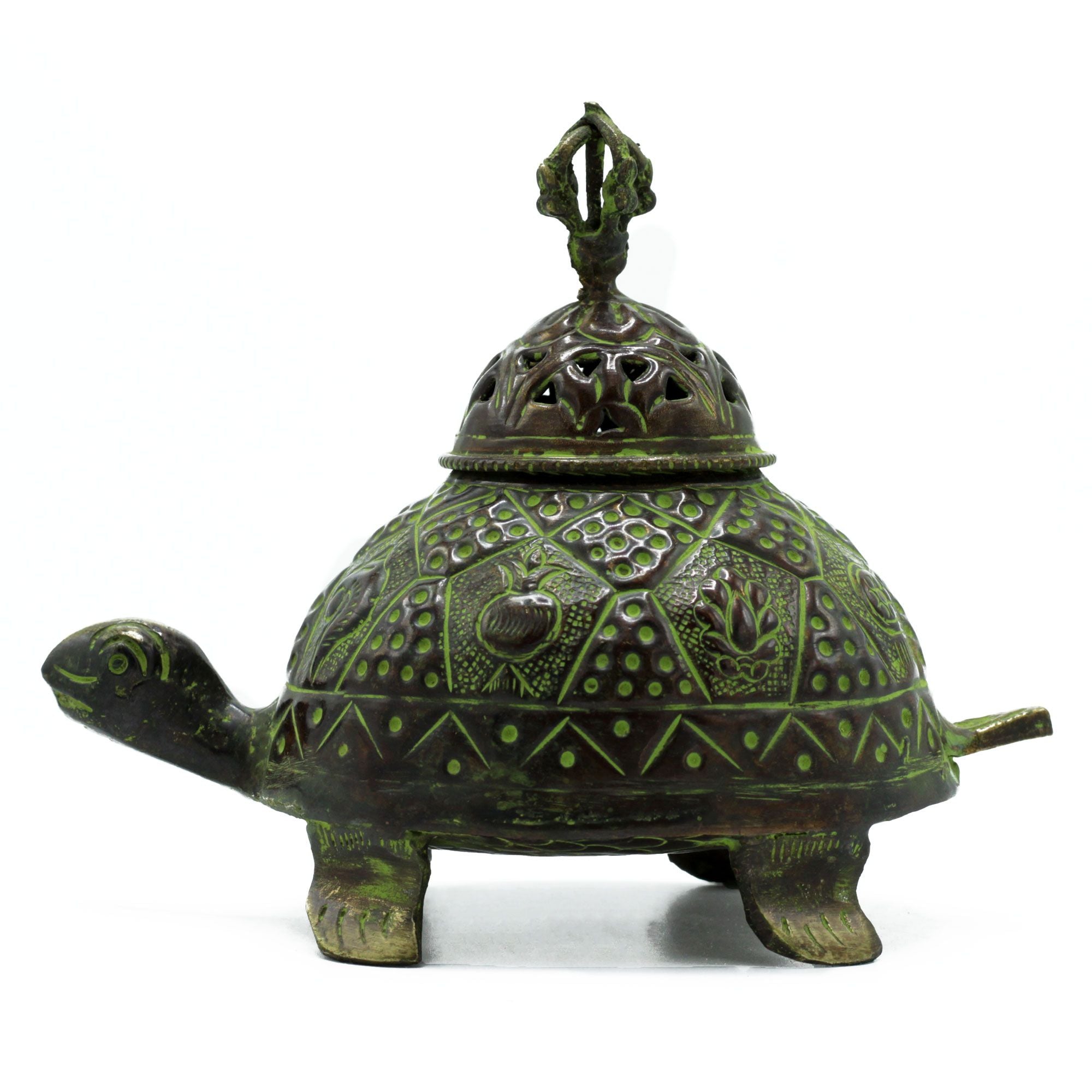 Brass Verdigris Tibetan Large Turtle Incense Holder