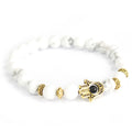 Noble Gemstone Bracelet - Gold Hamsa (White Stone)