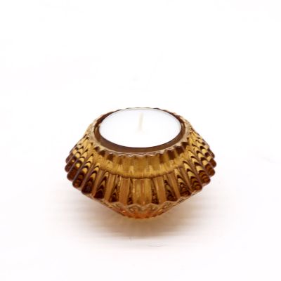 Flower Flip Dinner Candle Tealight Holder Set of 2 – Antique Amber