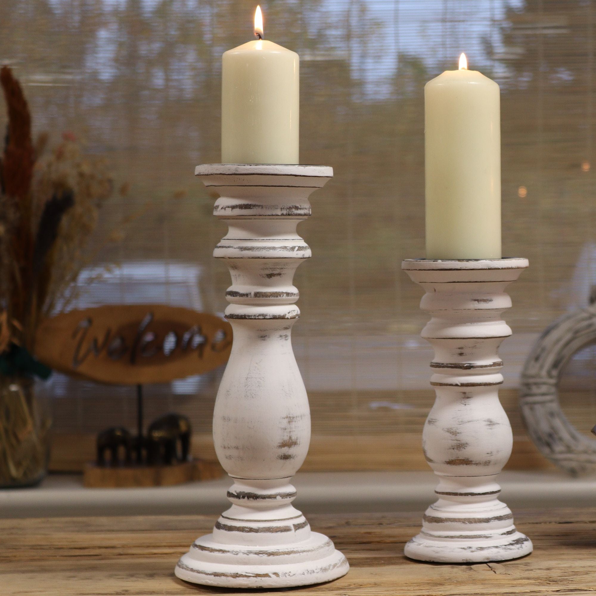 Classic Candle Stand – Whitewash Medium