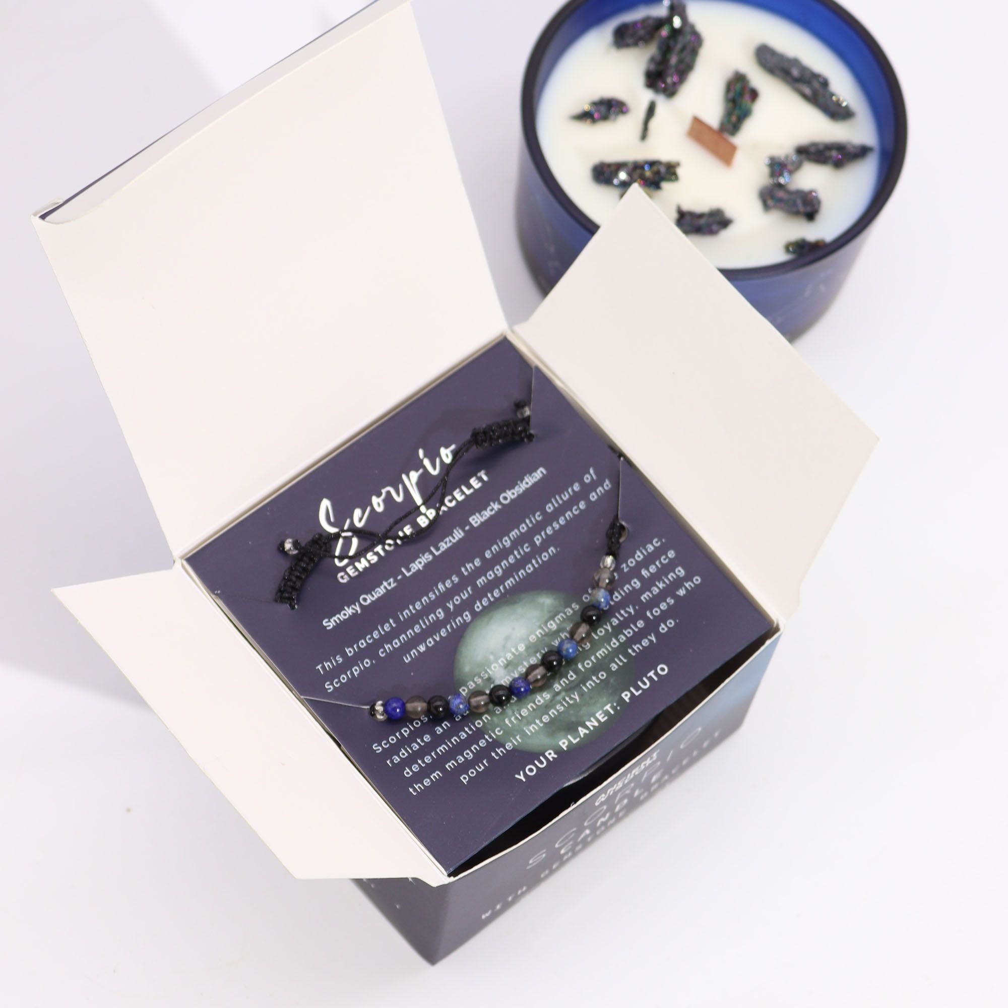 Zodiac Crystal Candle + Gemstone Bracelet - Scorpio