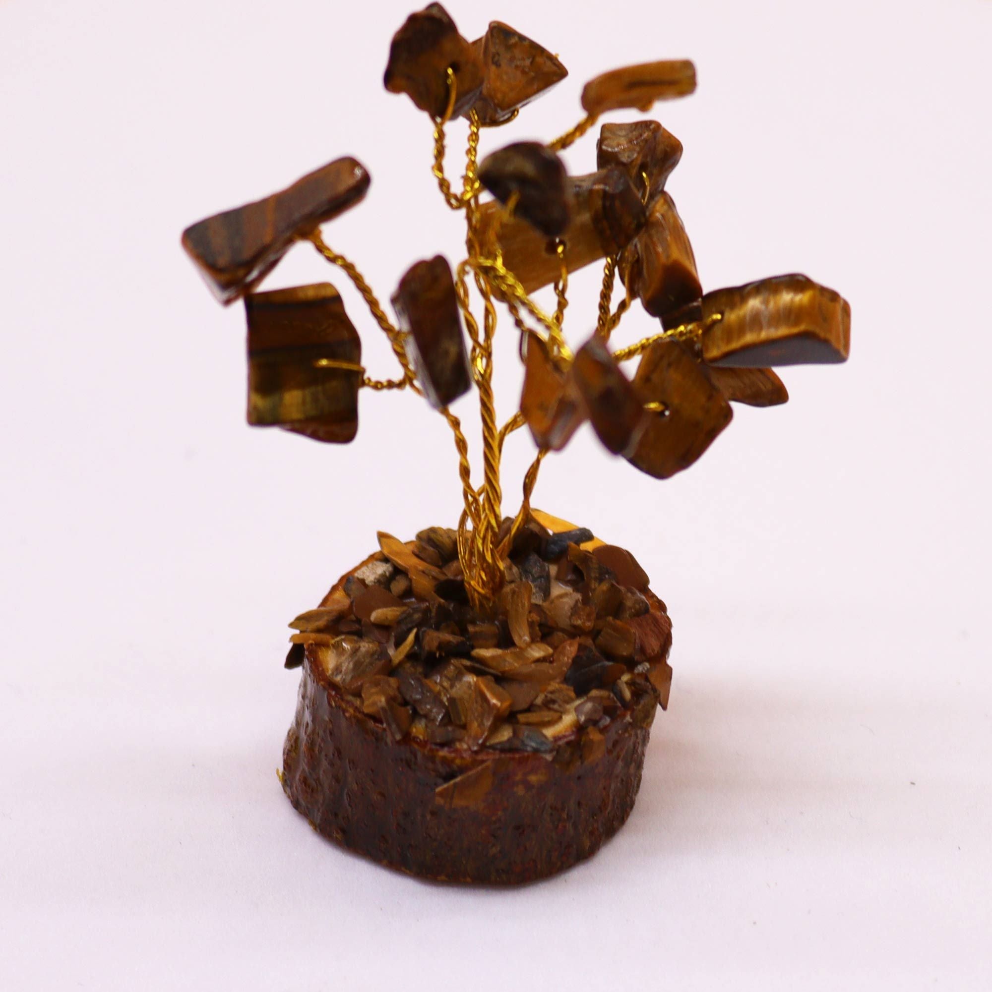 Mini Gemstone Tree on Wood Base (15 Stones) - Tiger Eye