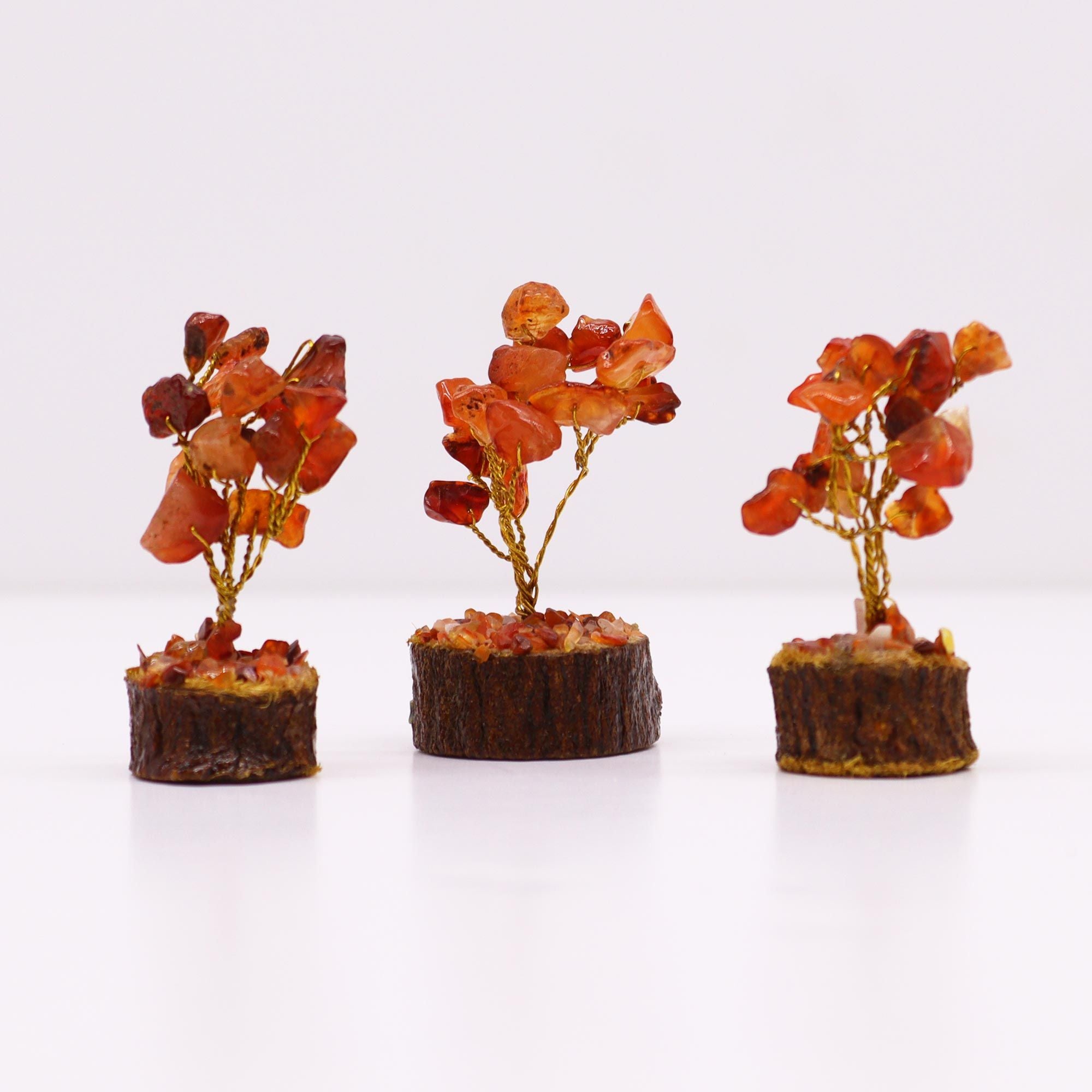 Mini Gemstone Tree on Wood Base (15 Stones) - Carnelian