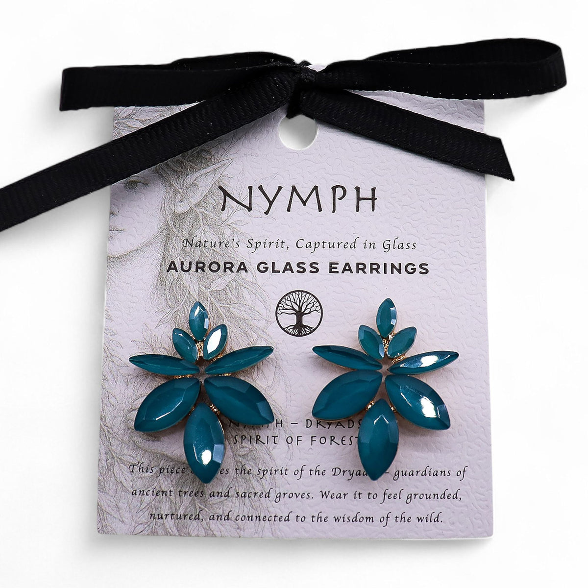 Teal Green Vintage Glass Earrings - Flowers