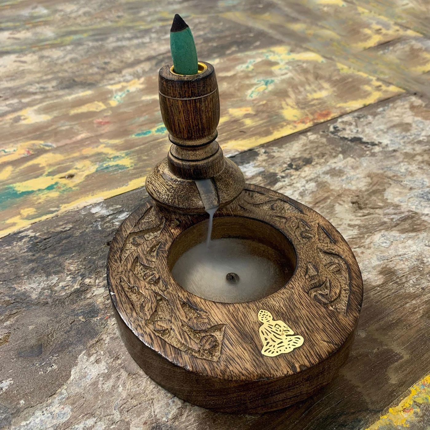 Mango Wood Backflow Burner Small - Brass Buddha
