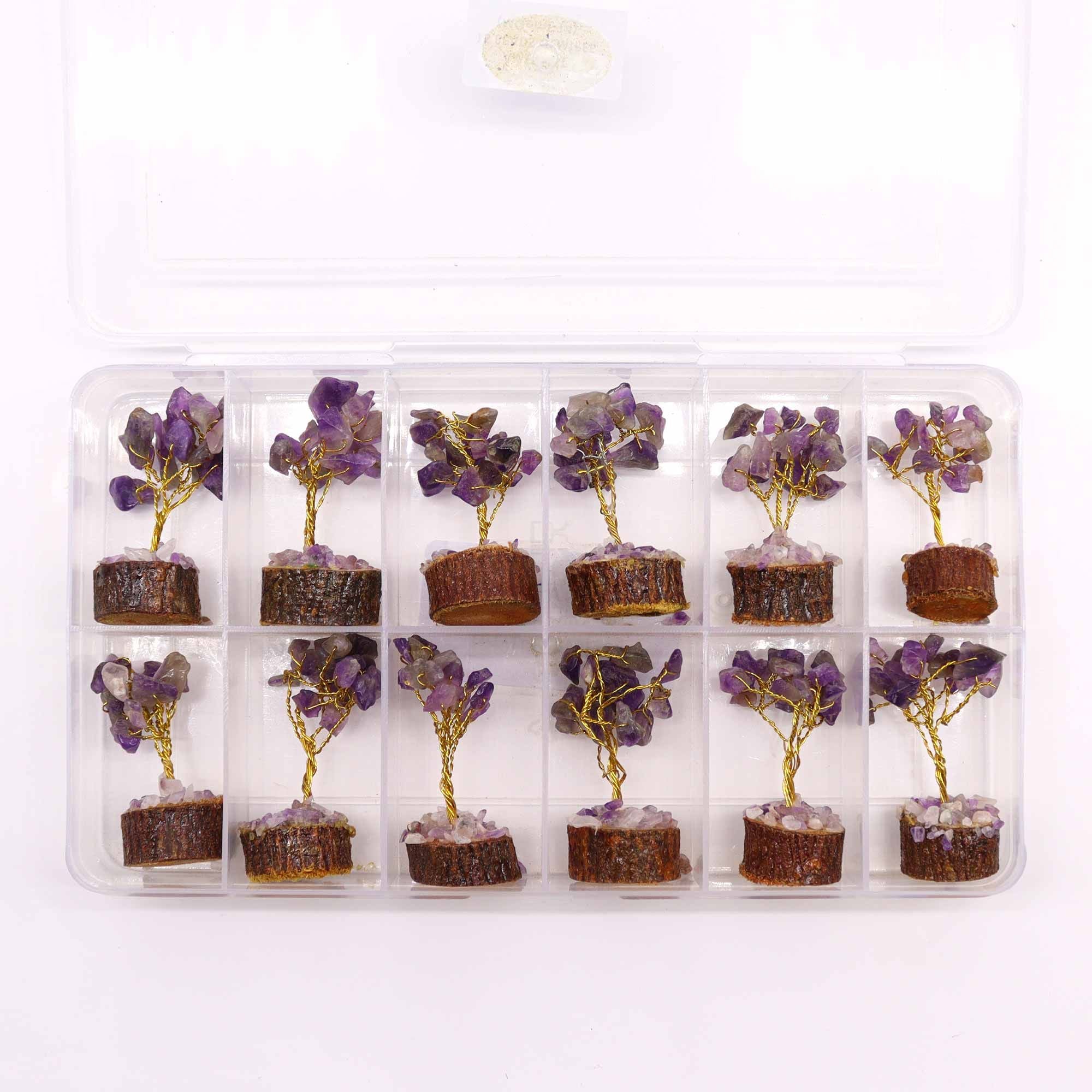 Mini Gemstone Tree on Wood Base (15 Stones) - Amethyst