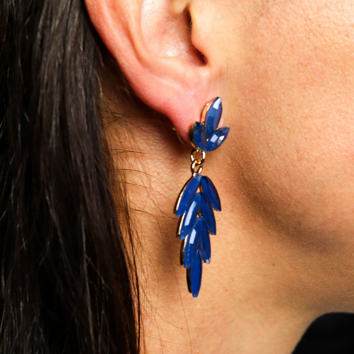 Royal Blue Vintage Glass Earrings - Long Drop