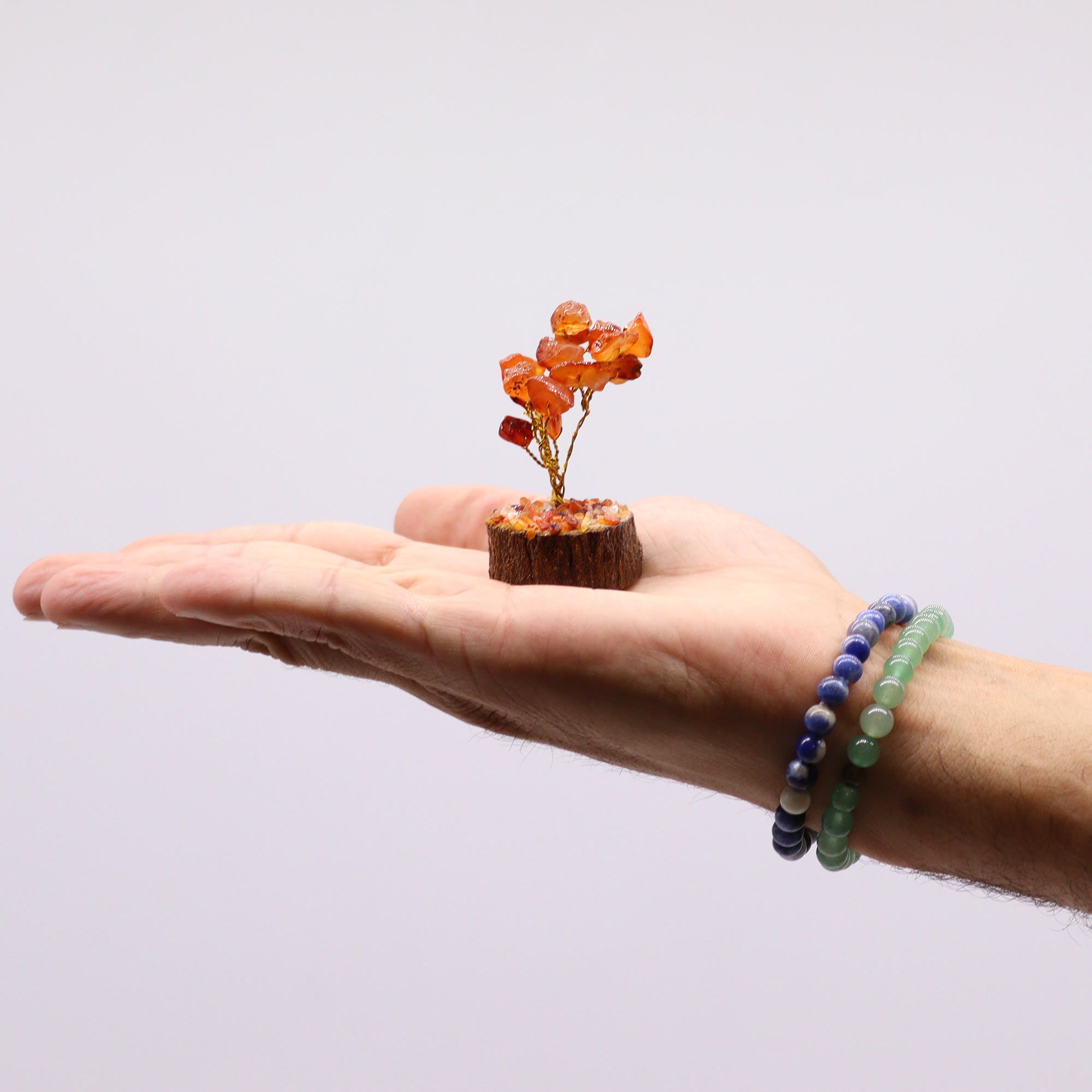 Mini Gemstone Tree on Wood Base (15 Stones) - Carnelian